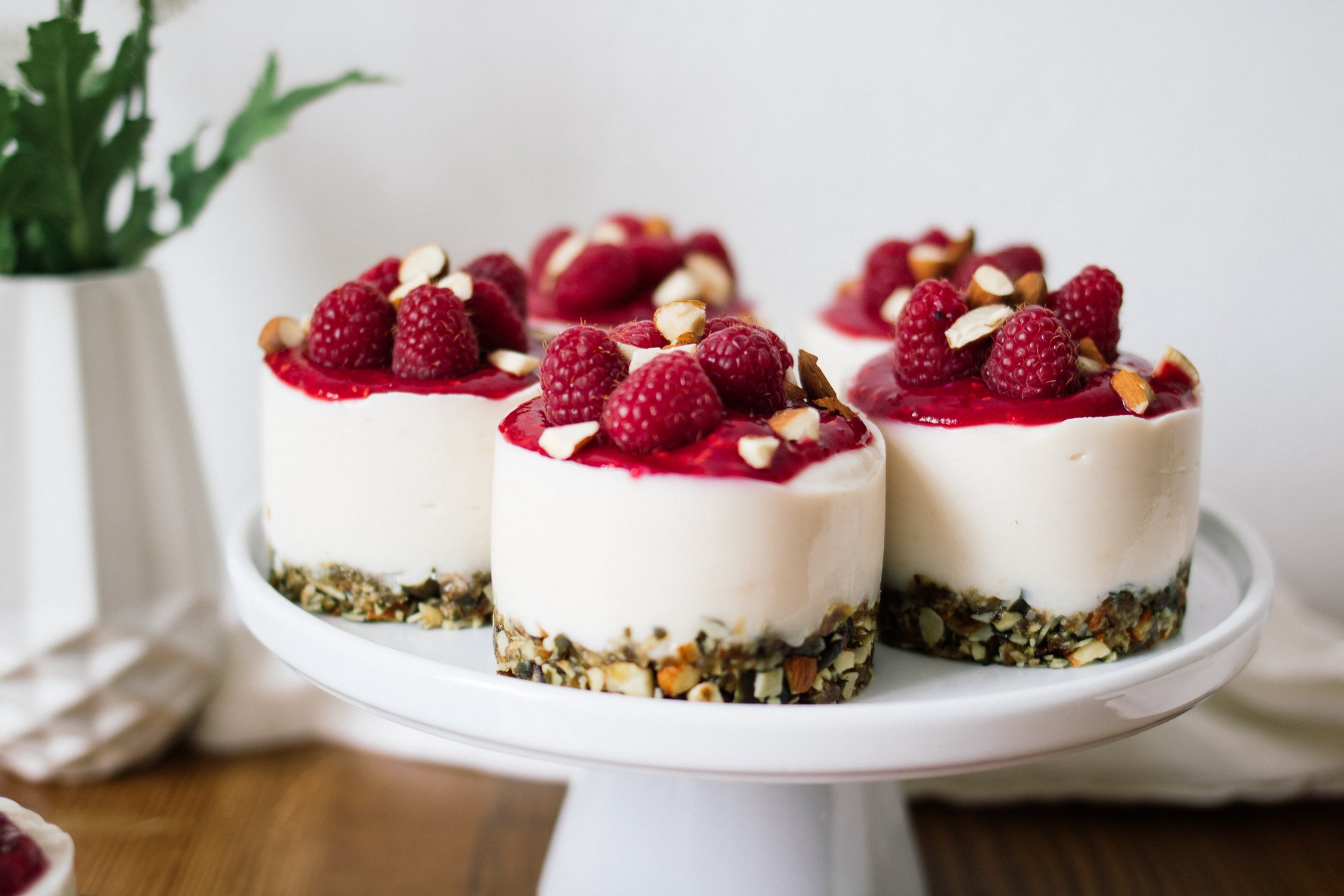 vegan cakes on a cake plate