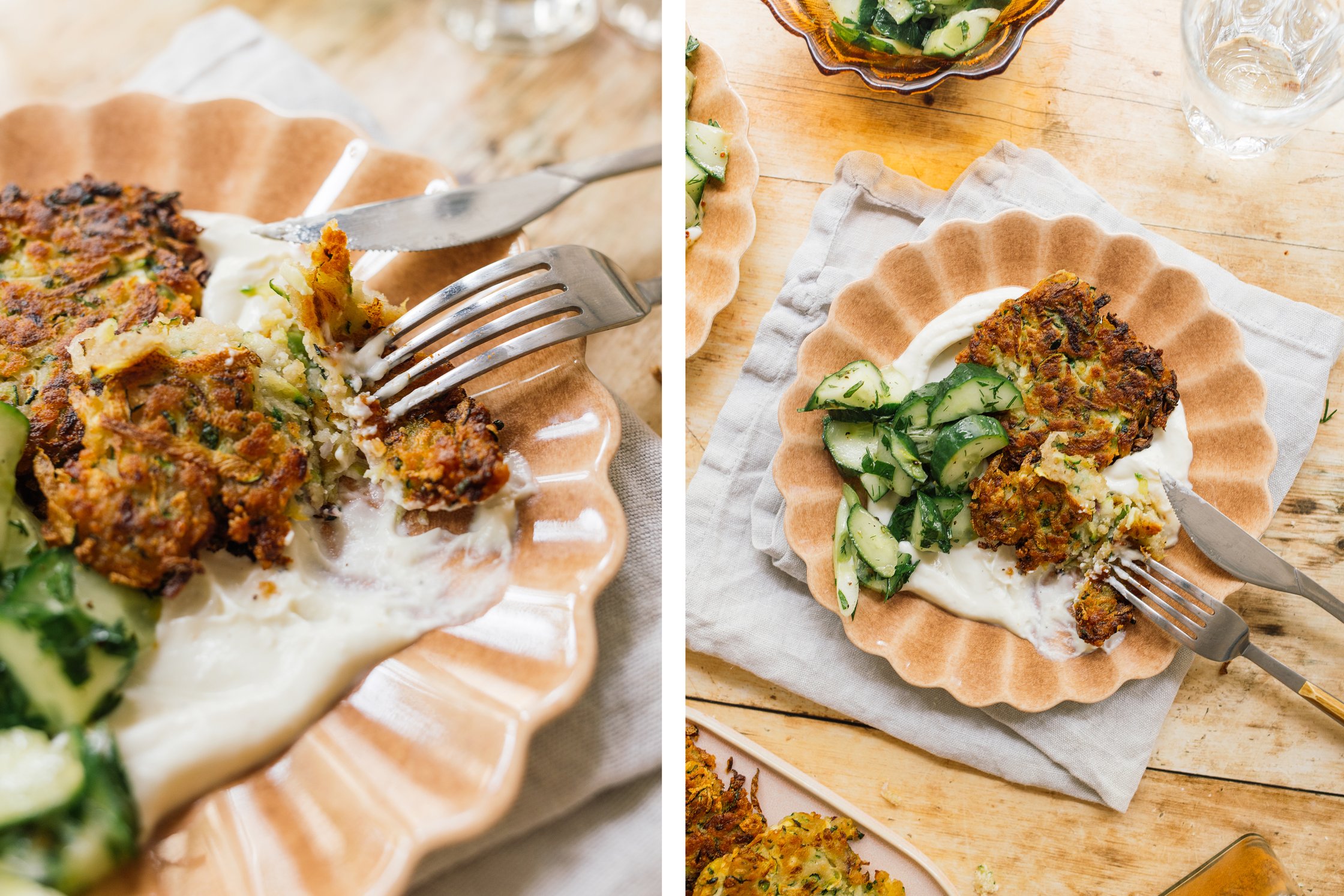 vegane Zucchinipuffer werden gegessen