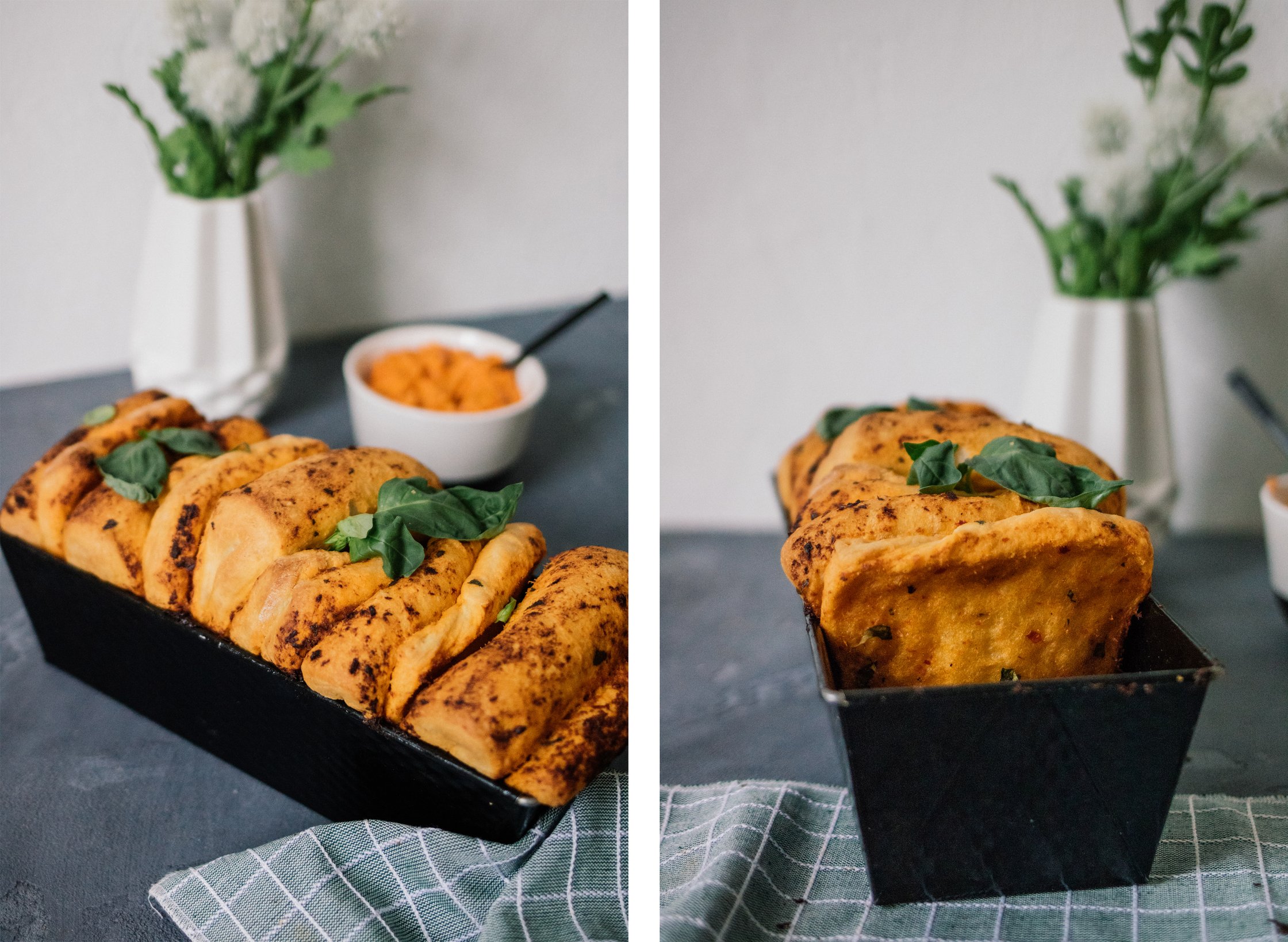 veganes faltenbrot in der backform nach dem backen