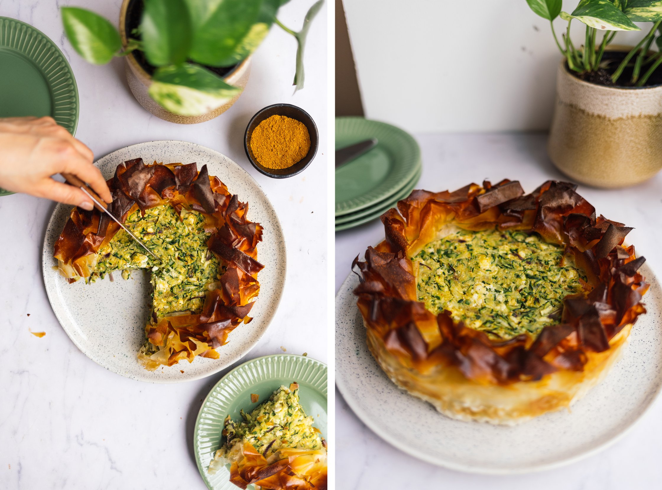 vegan phyllo pie after baking
