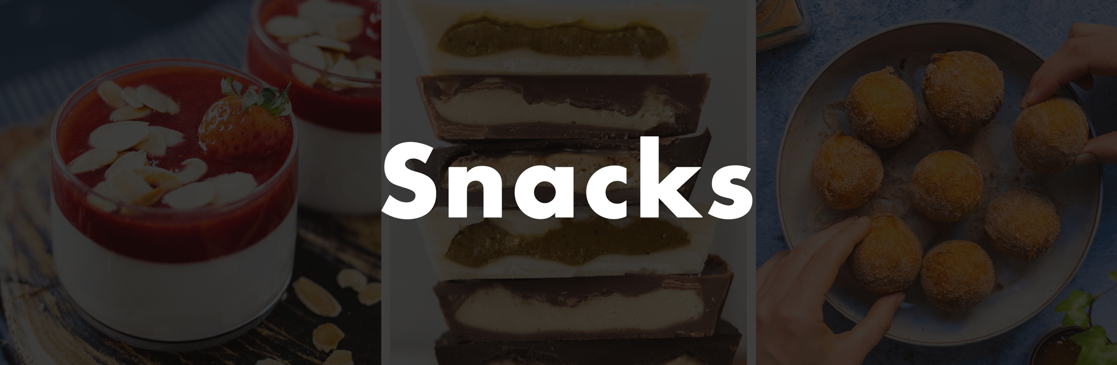 Three different vegan snacks.