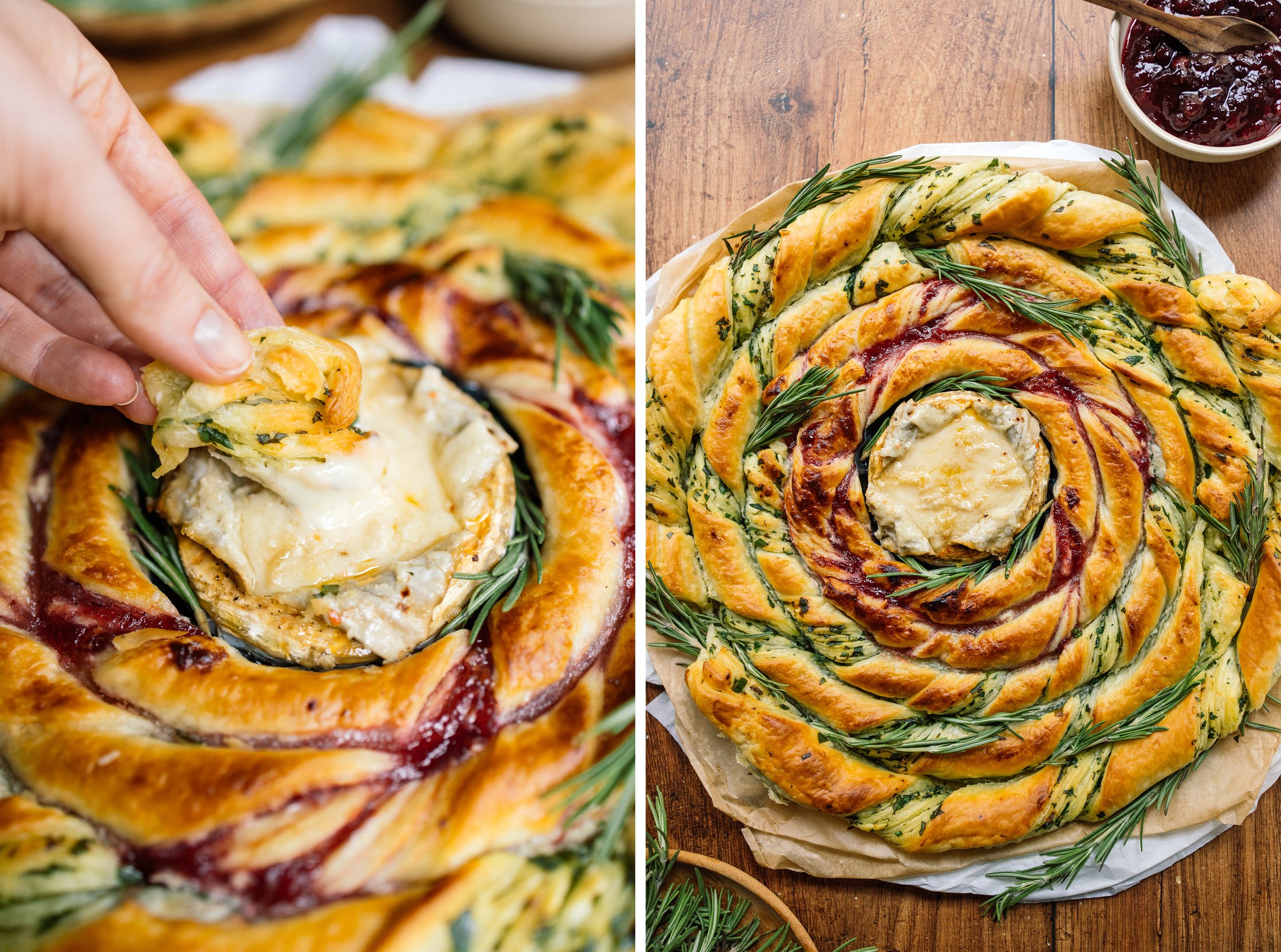 veganen blätterteig in backcamembert dippen