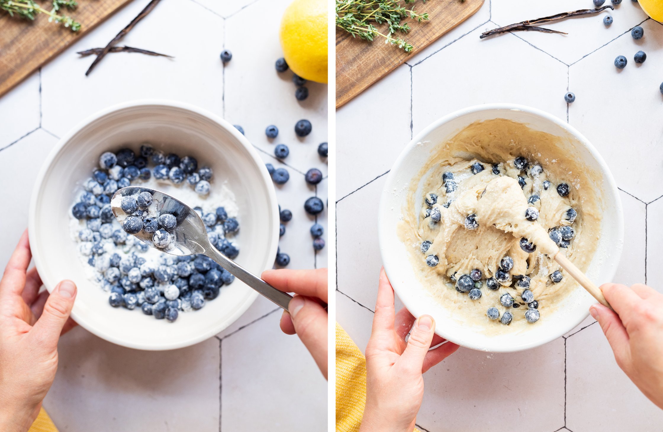 Now mix the berries with the batter.