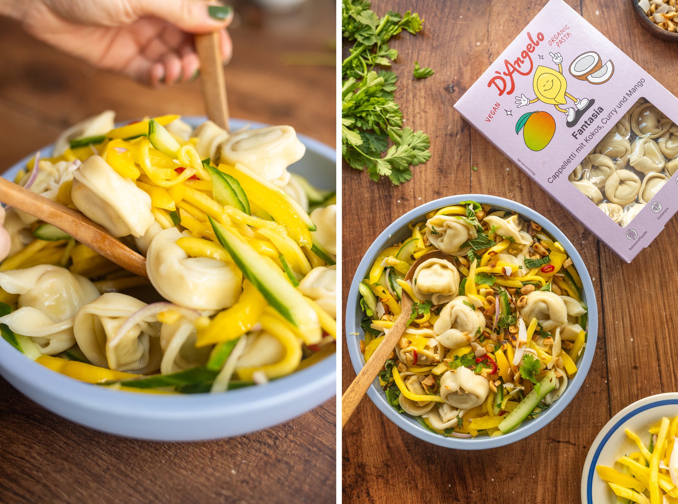 alle zutaten vermengen für Sommerlichen Tortellini-Mango-Salat mit Limettendressing