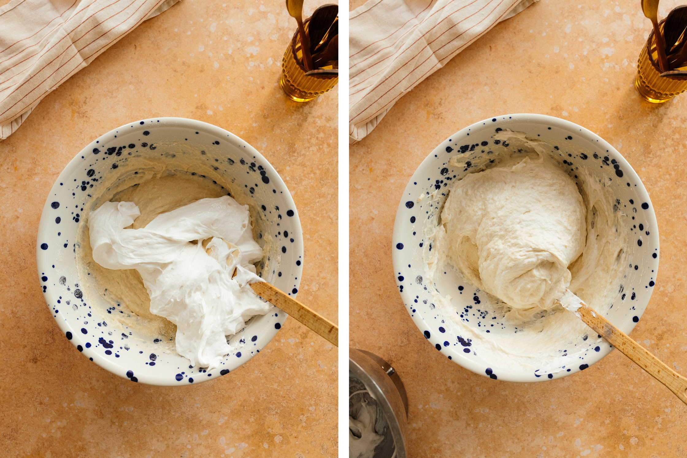 mixing aquafaba to pancake batter