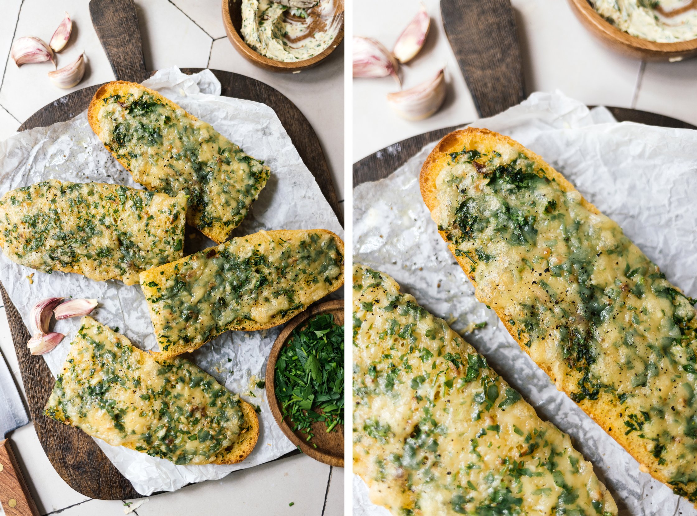 vegan herb and cheese baguette after baking