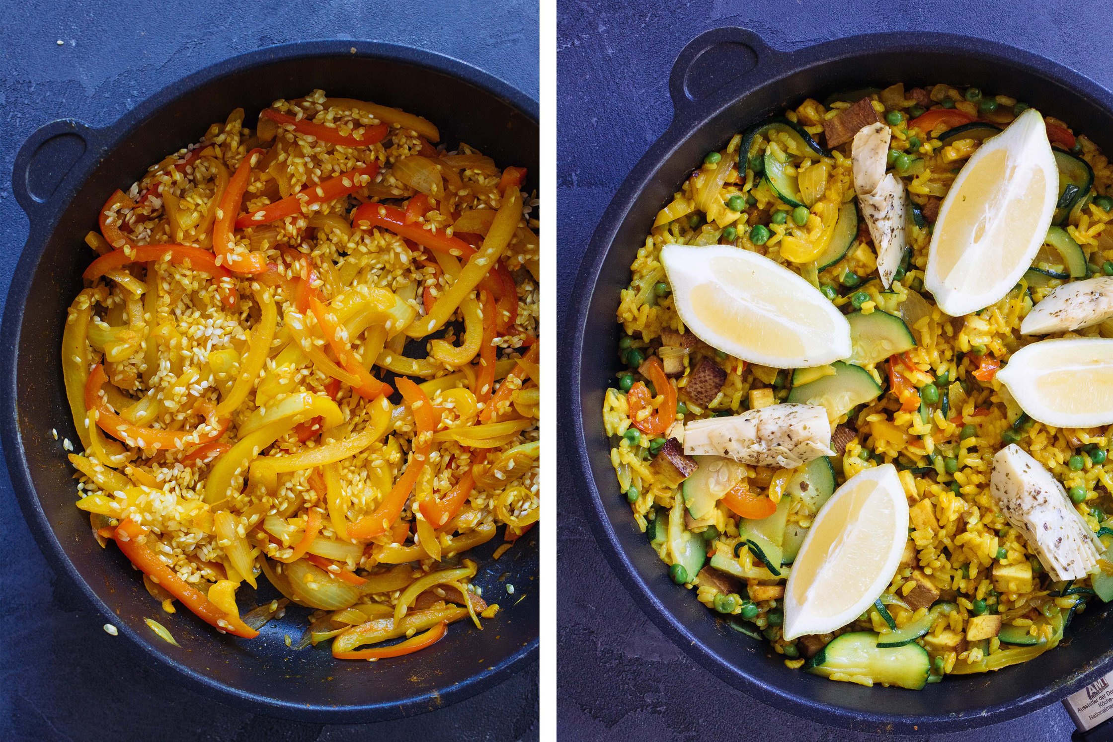 Paella browning in pan