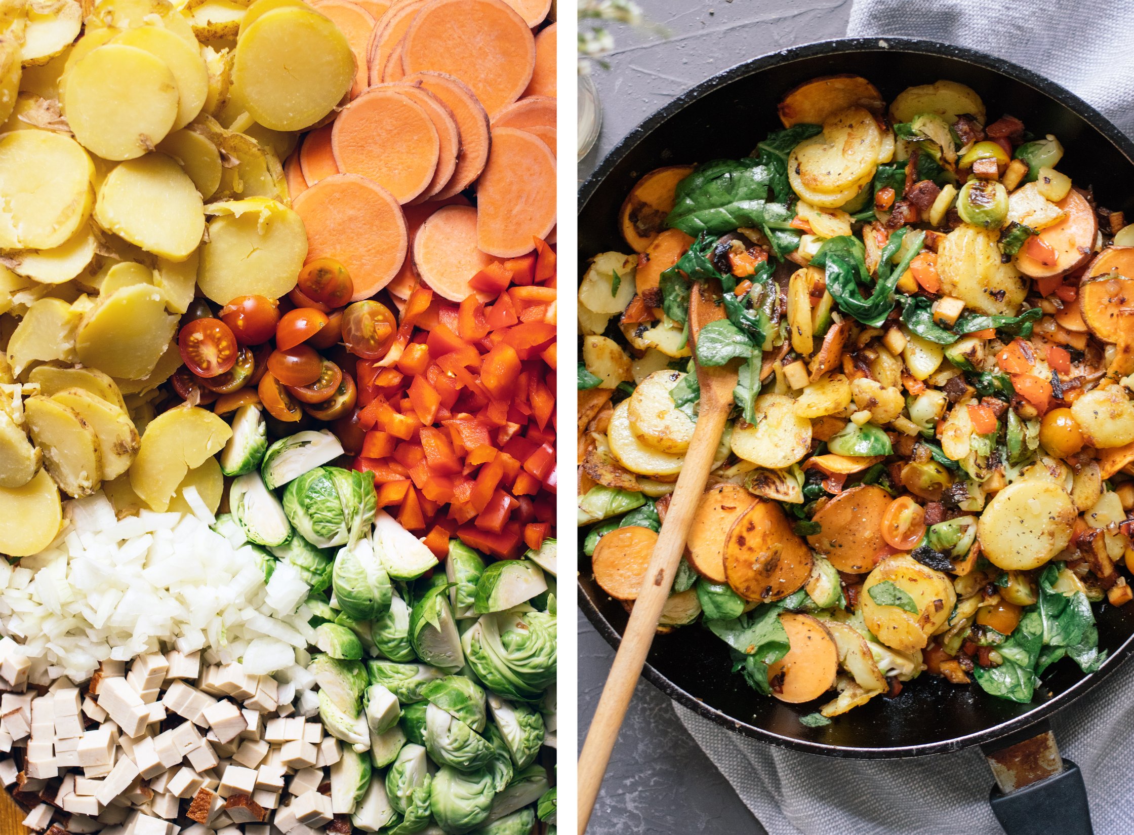 cut vegetables for Vegan Pan fried Potatoes with Vegetables