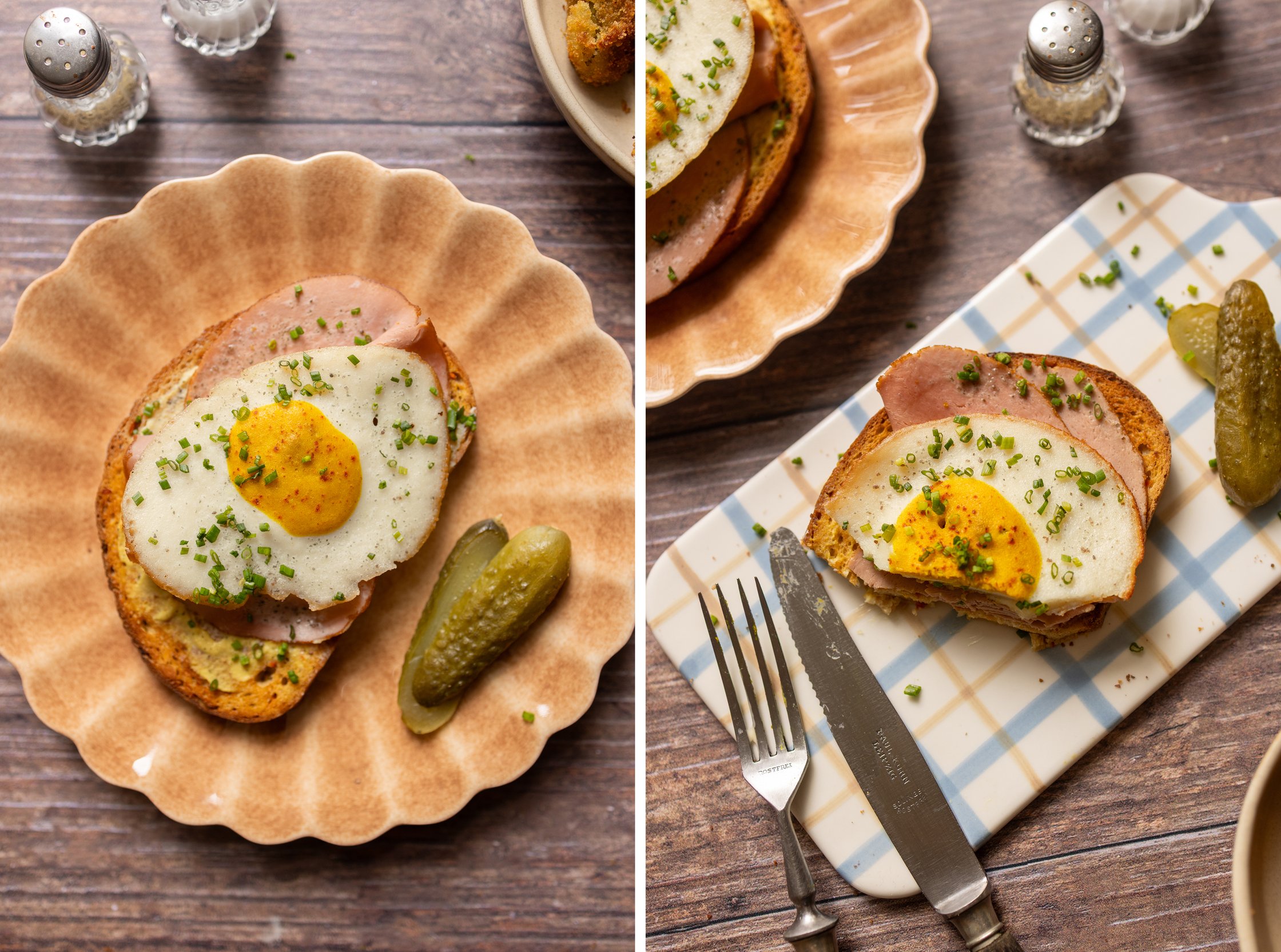 Great shot of the *Strammer Max* served on two different plates.