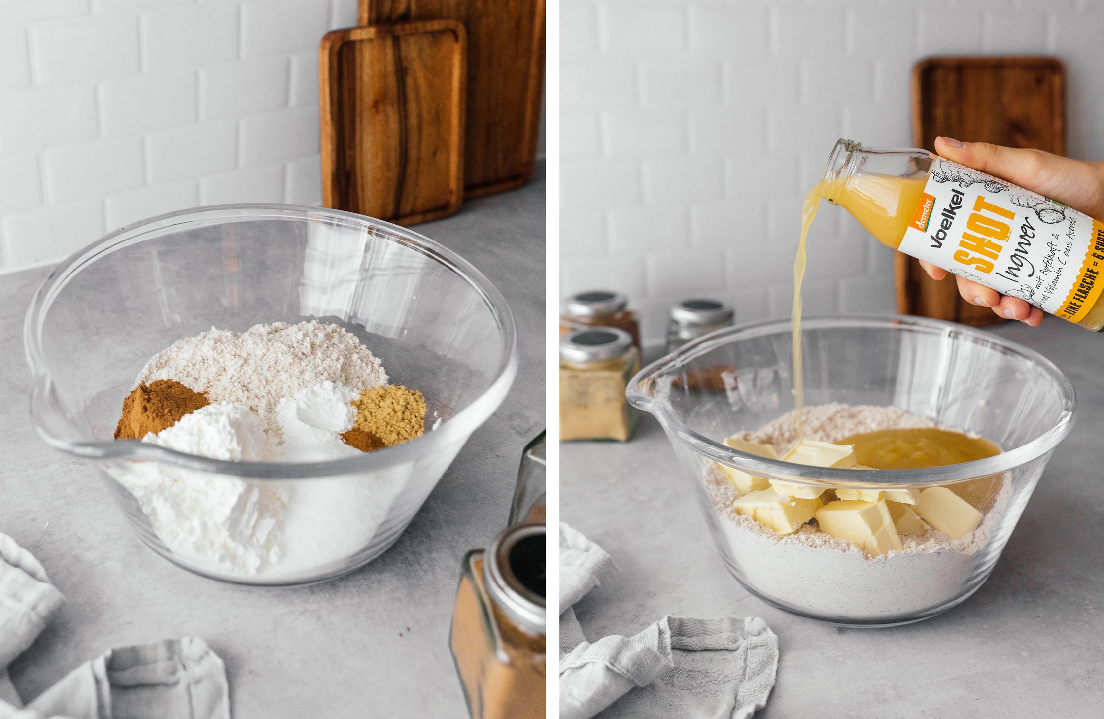 mixing dough for vegan pear ginger cake