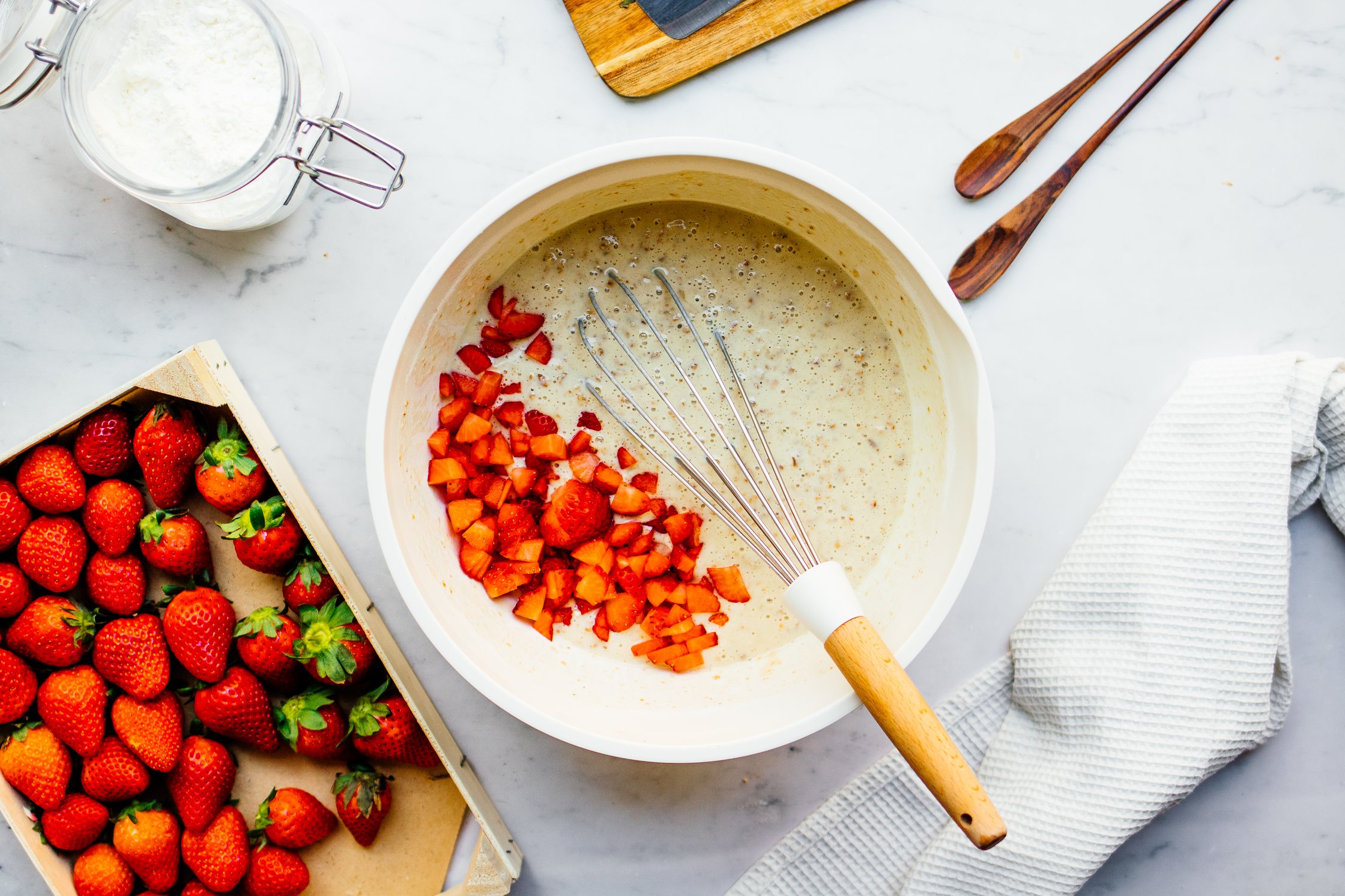 vegan muffin batter with strawberries