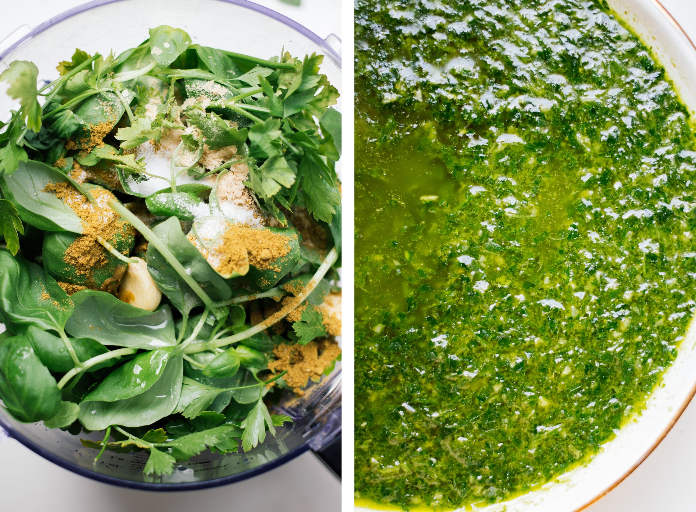 green sauce before and after mixing