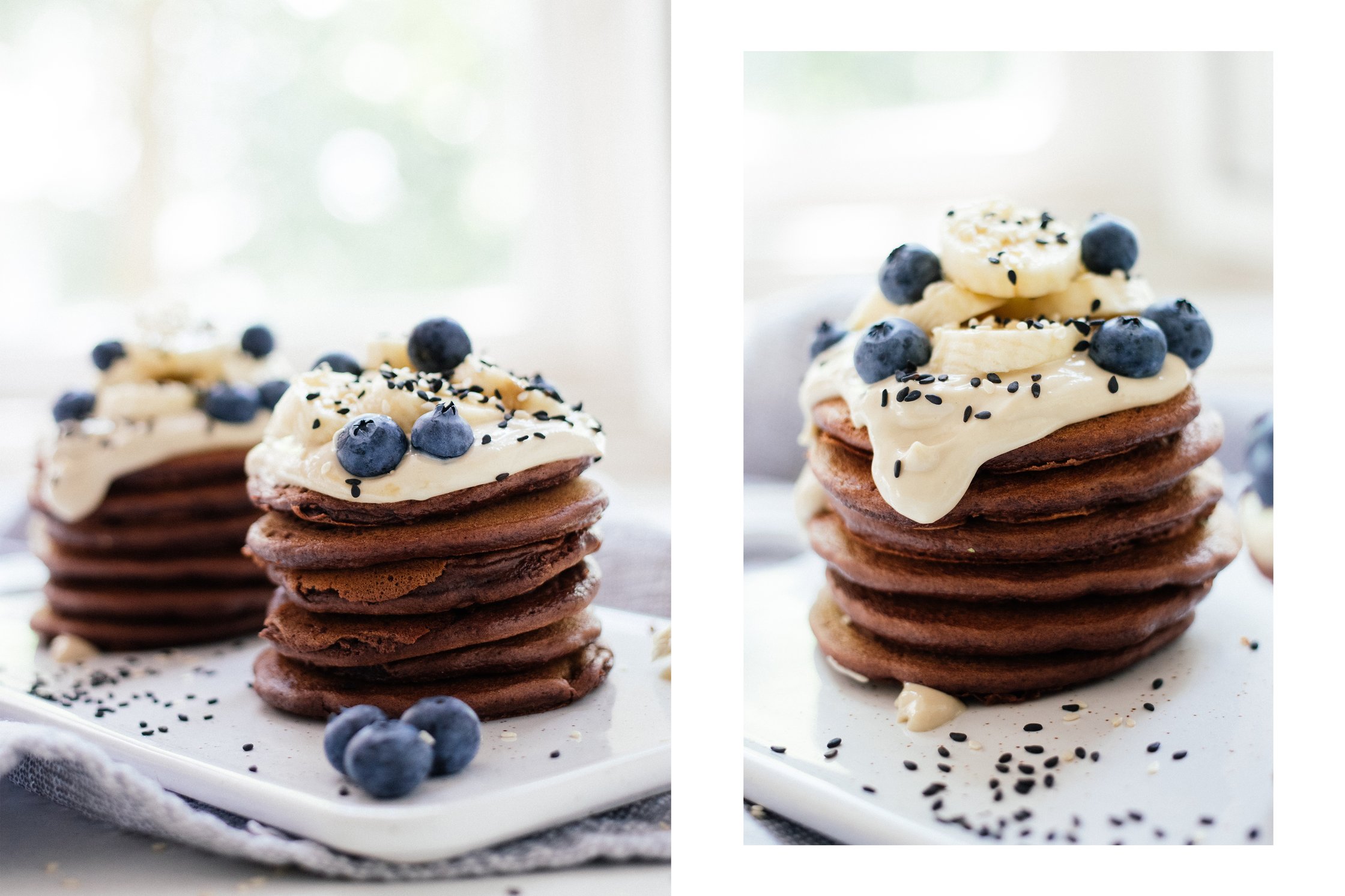 tahin auf veganen schokoladenpancakes
