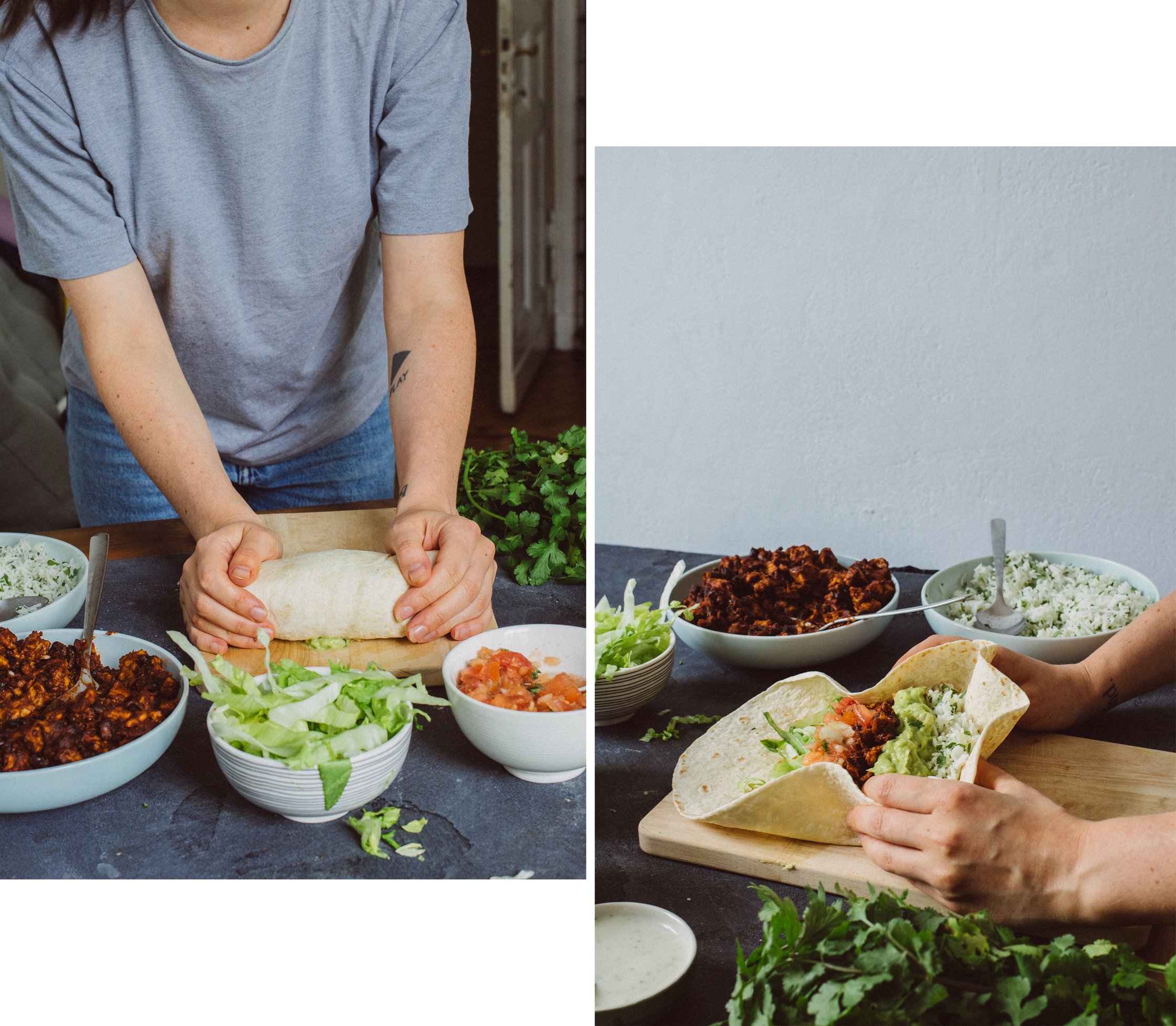 wrap and roll vegan burrito