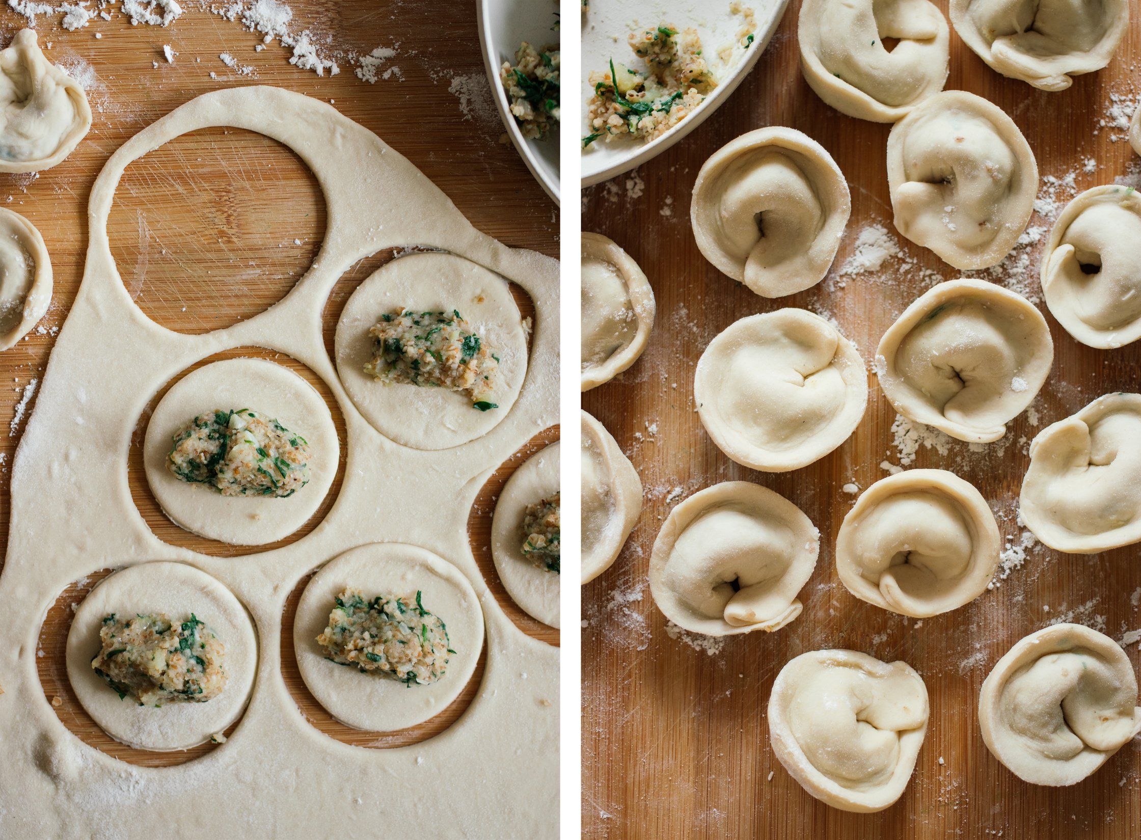 vegan pelmeni before and after folding