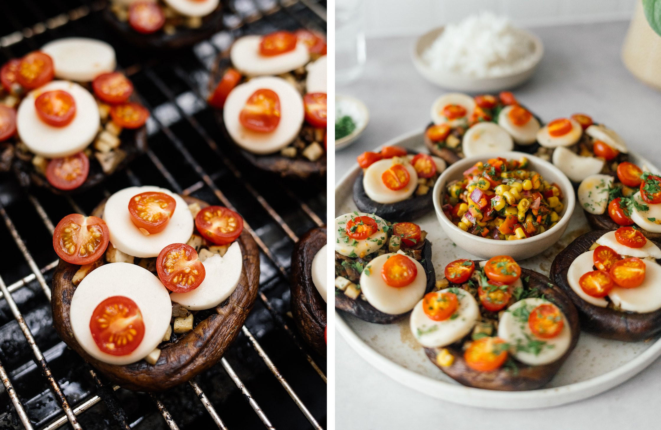 gefüllte Portobello Pilze auf dem Grill; Portobello Pilze mit Pickled Salsa
