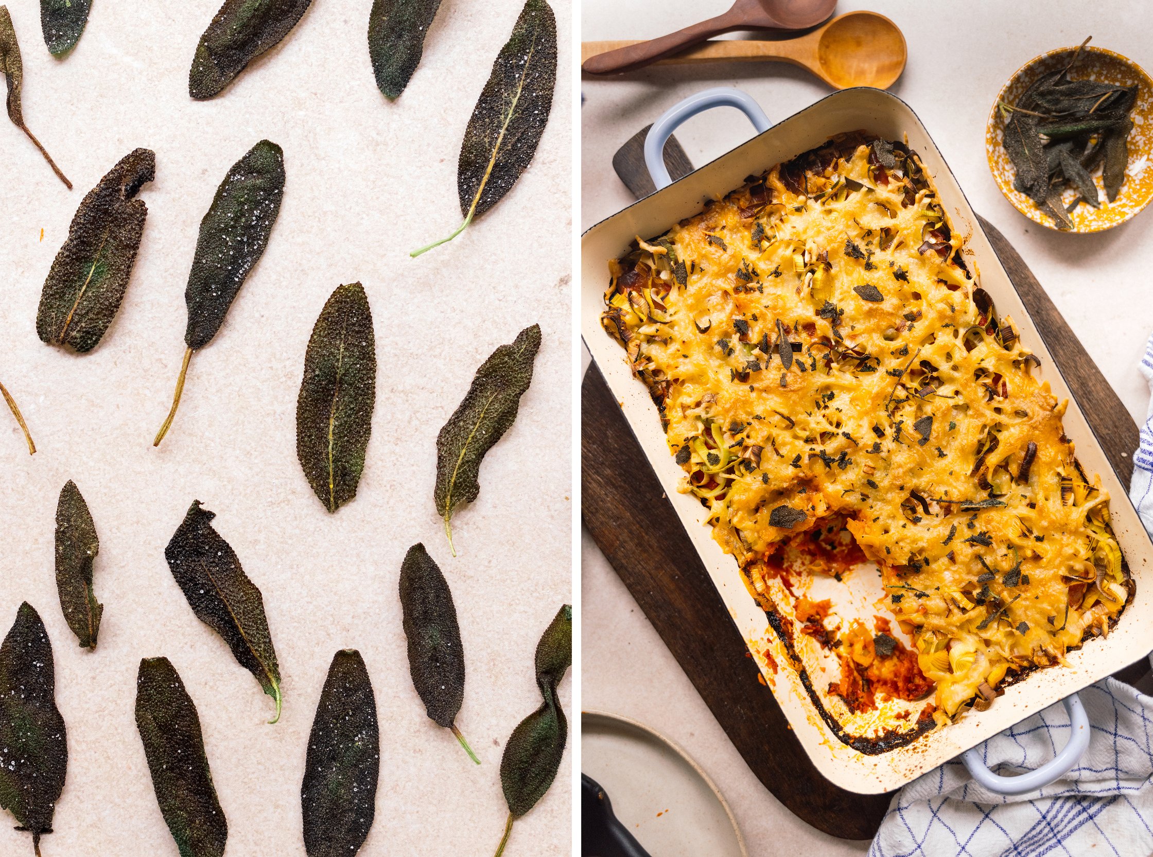 gebratener salbei als topping für vegane cannelloni