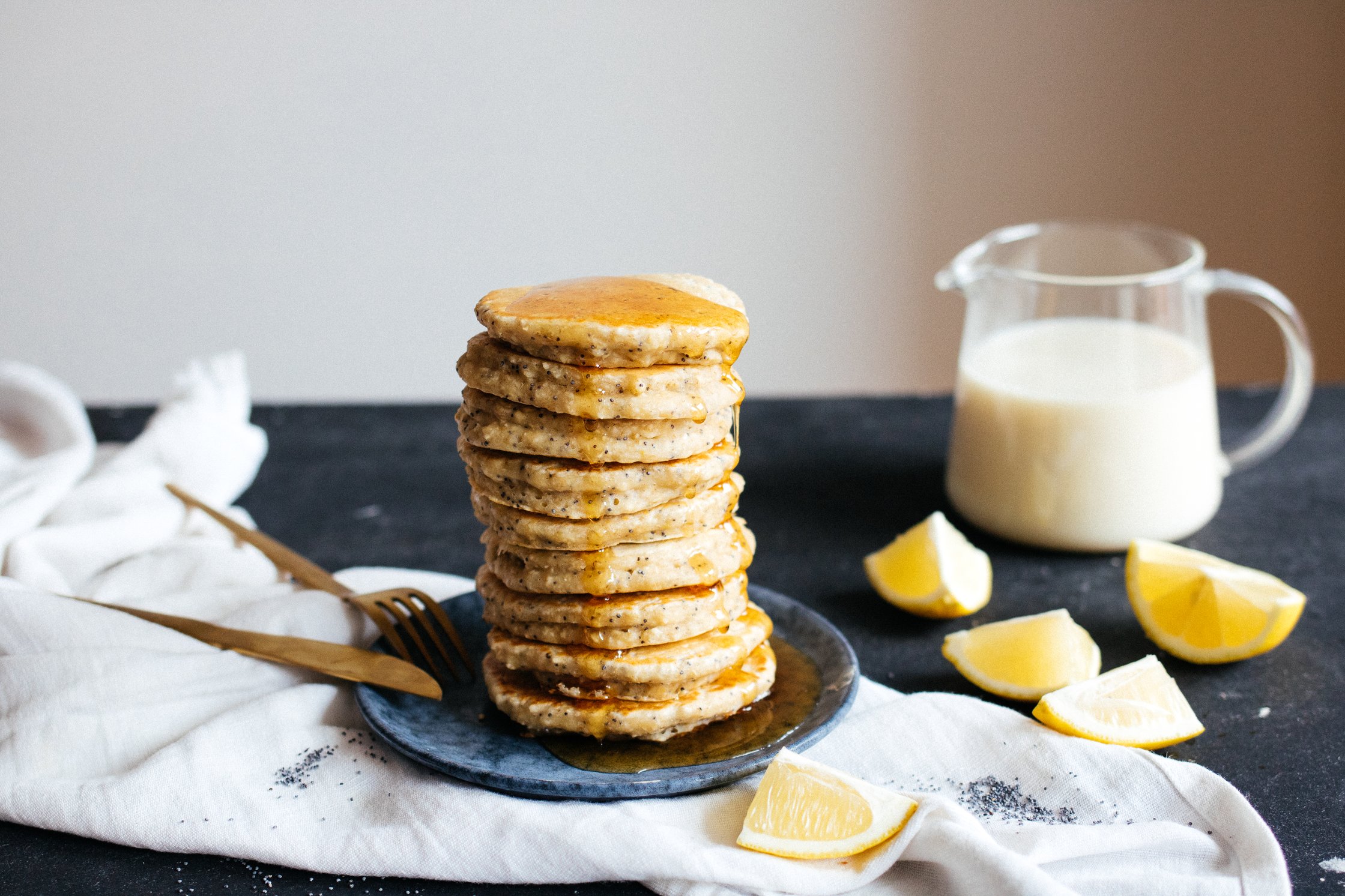 vegan oat pancakes with maple syrup