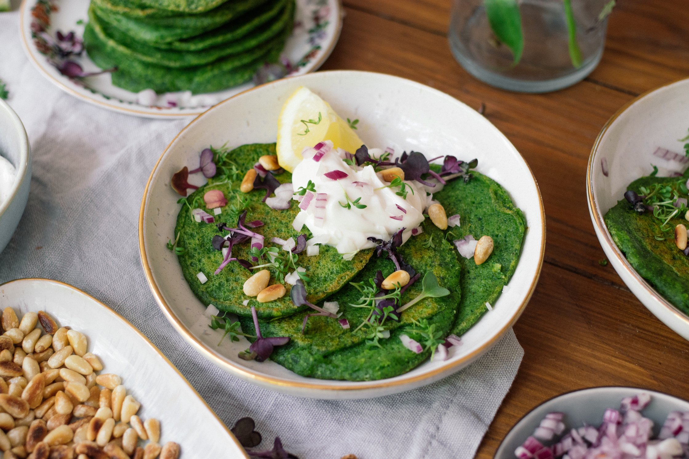 vegan spinach pancake bowl