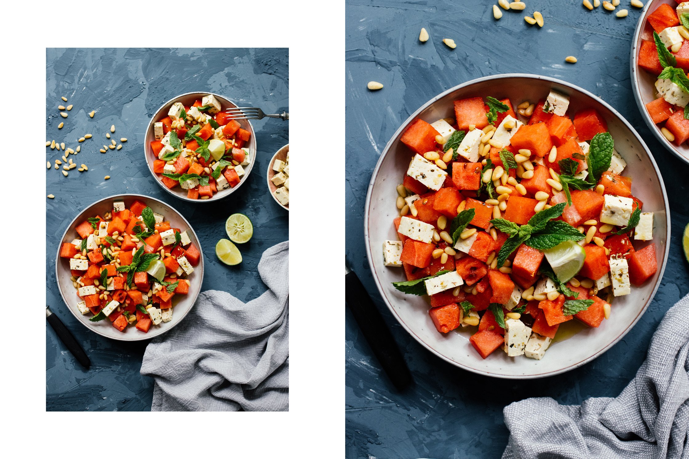 watermelon salat with mint and vegan feta