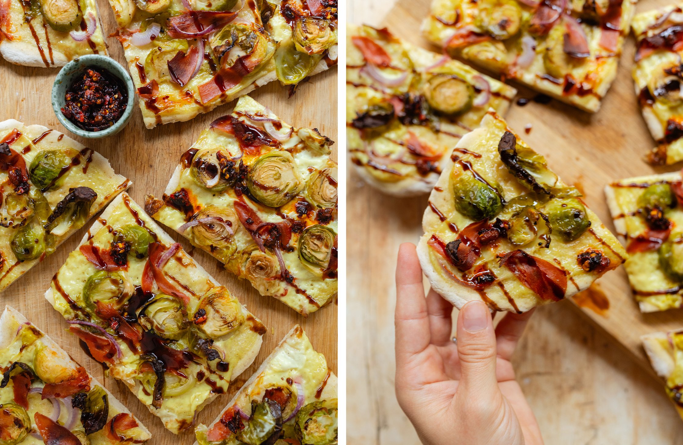 vegan pinsa cut into pieces