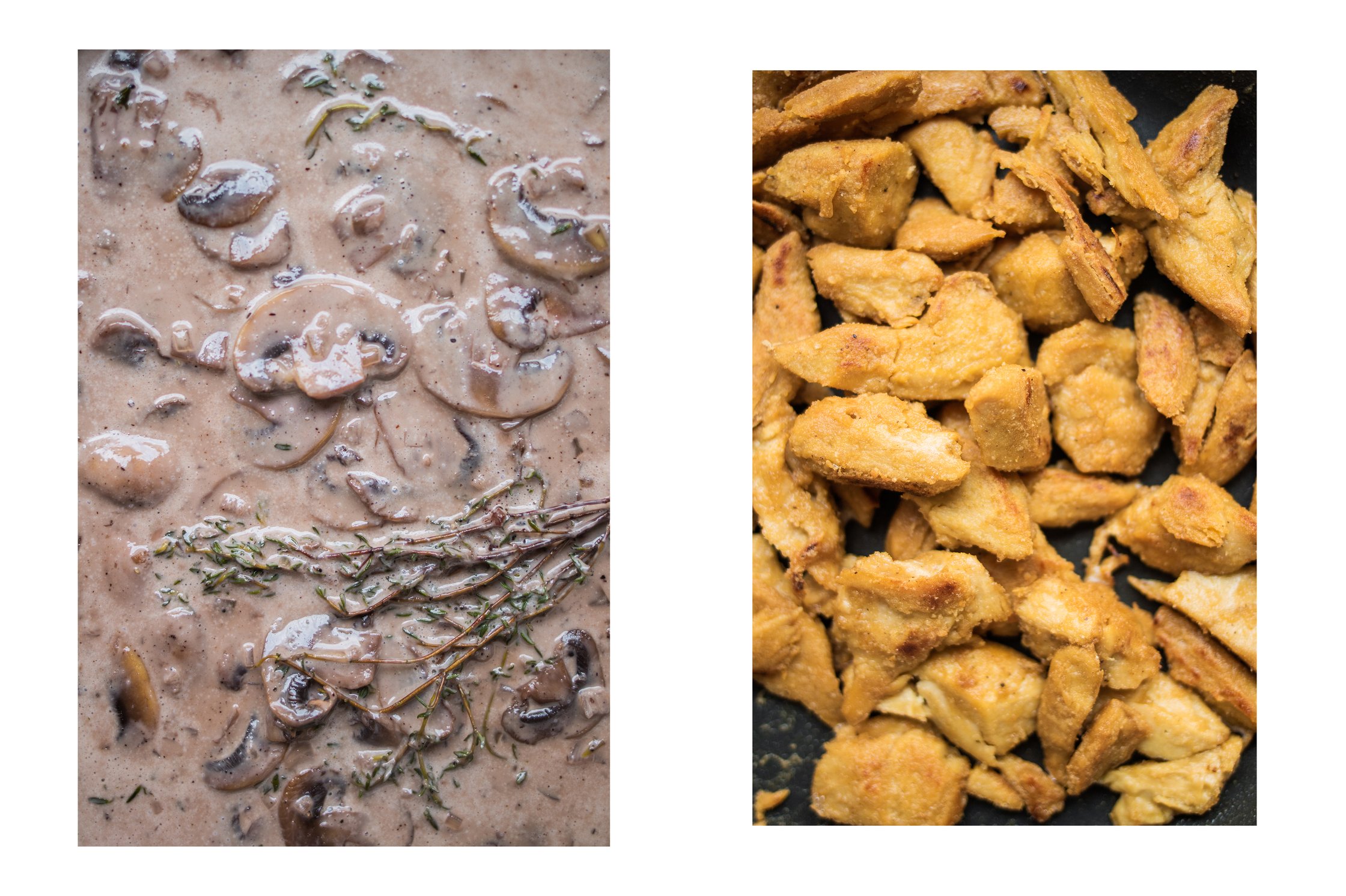 Vegan Mushroom Sauce and vegan Chicken in a Pan
