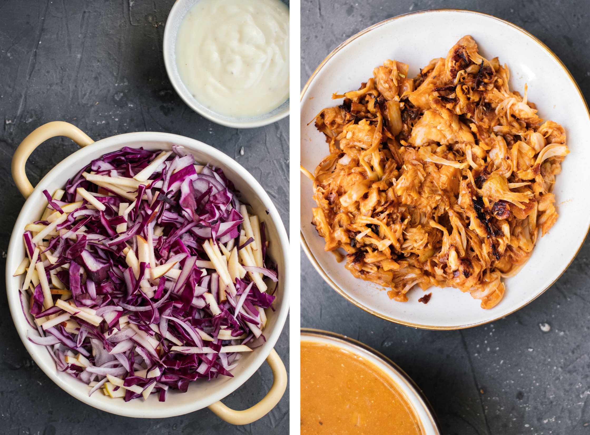 red cabbage slaw and jackfruit for lazy vegan christmas dinner