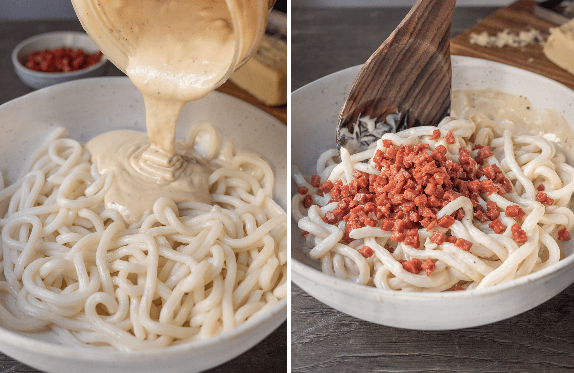 Die Veganen Schinkenwürfel werden in einer Pfanne gebraten