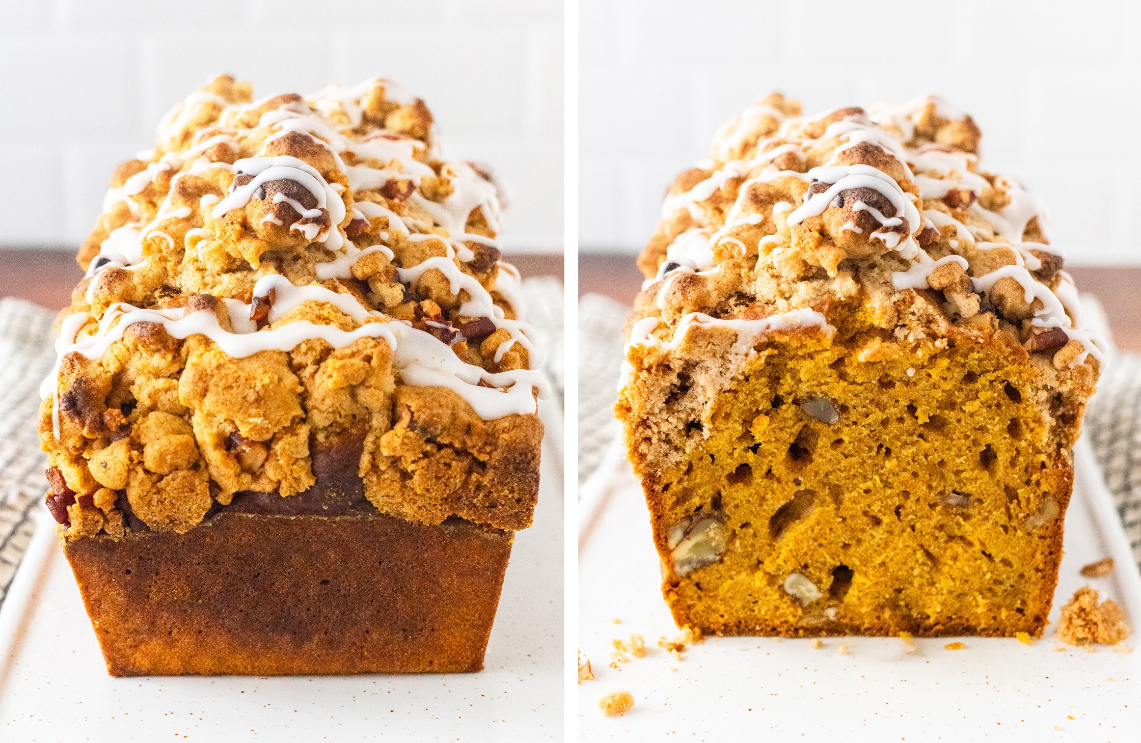 Pumpkin Banana Bread with Crumbles cut up