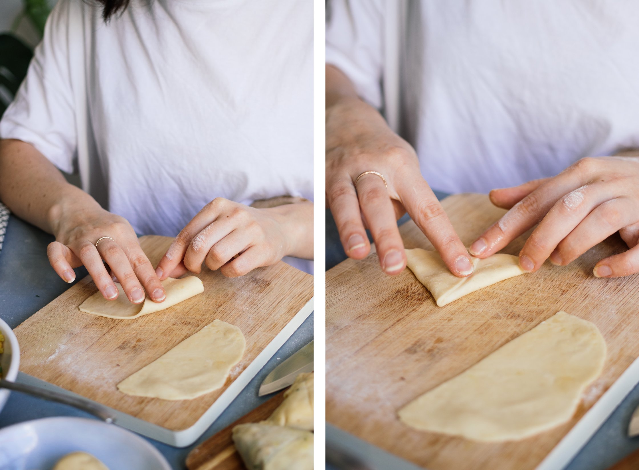 folding dough for vegan samosas