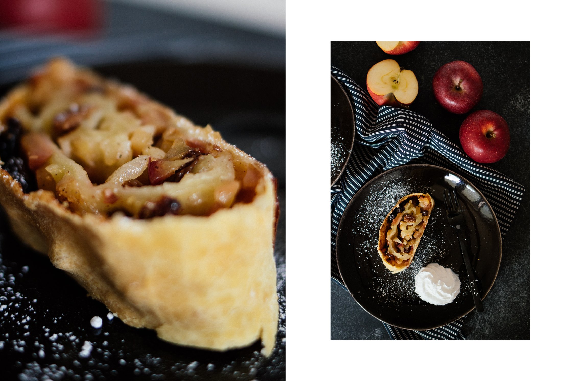 vegan apple strudel on a plate