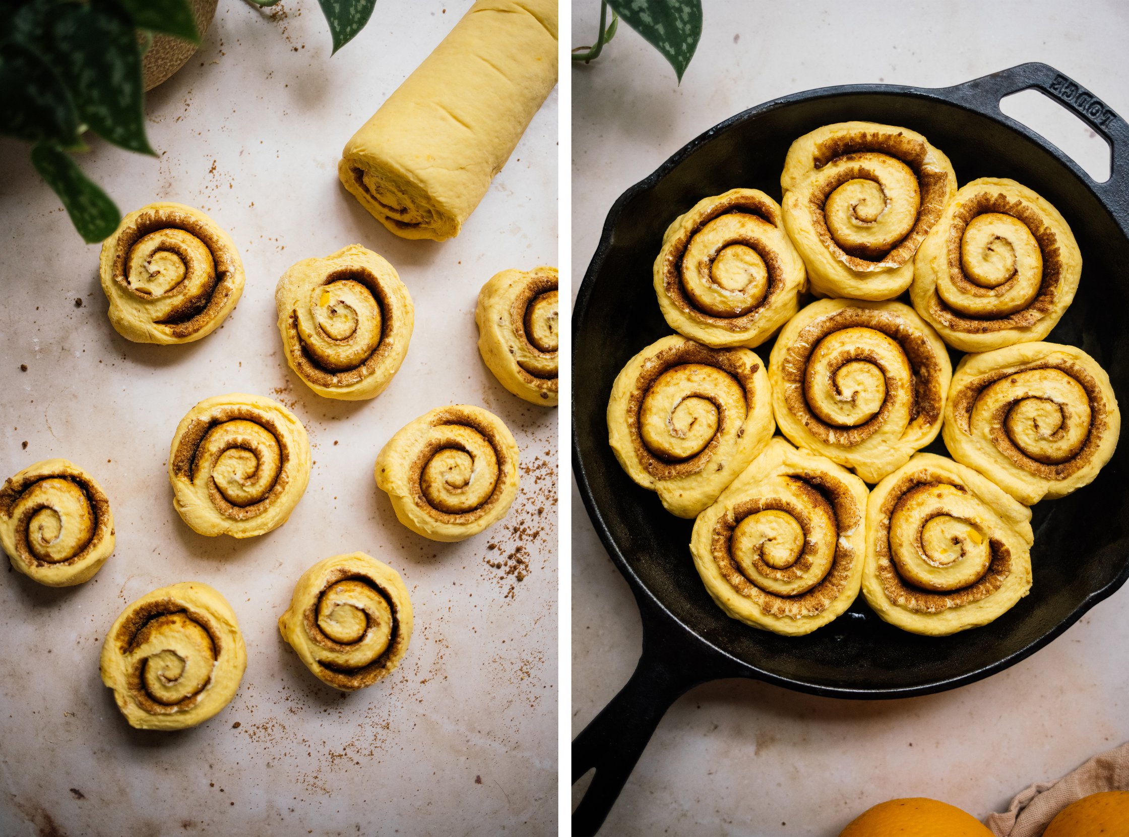 Vegane Kürbisschnecken mit Orangen-Buttercreme und Pekannüssen vor dem backen