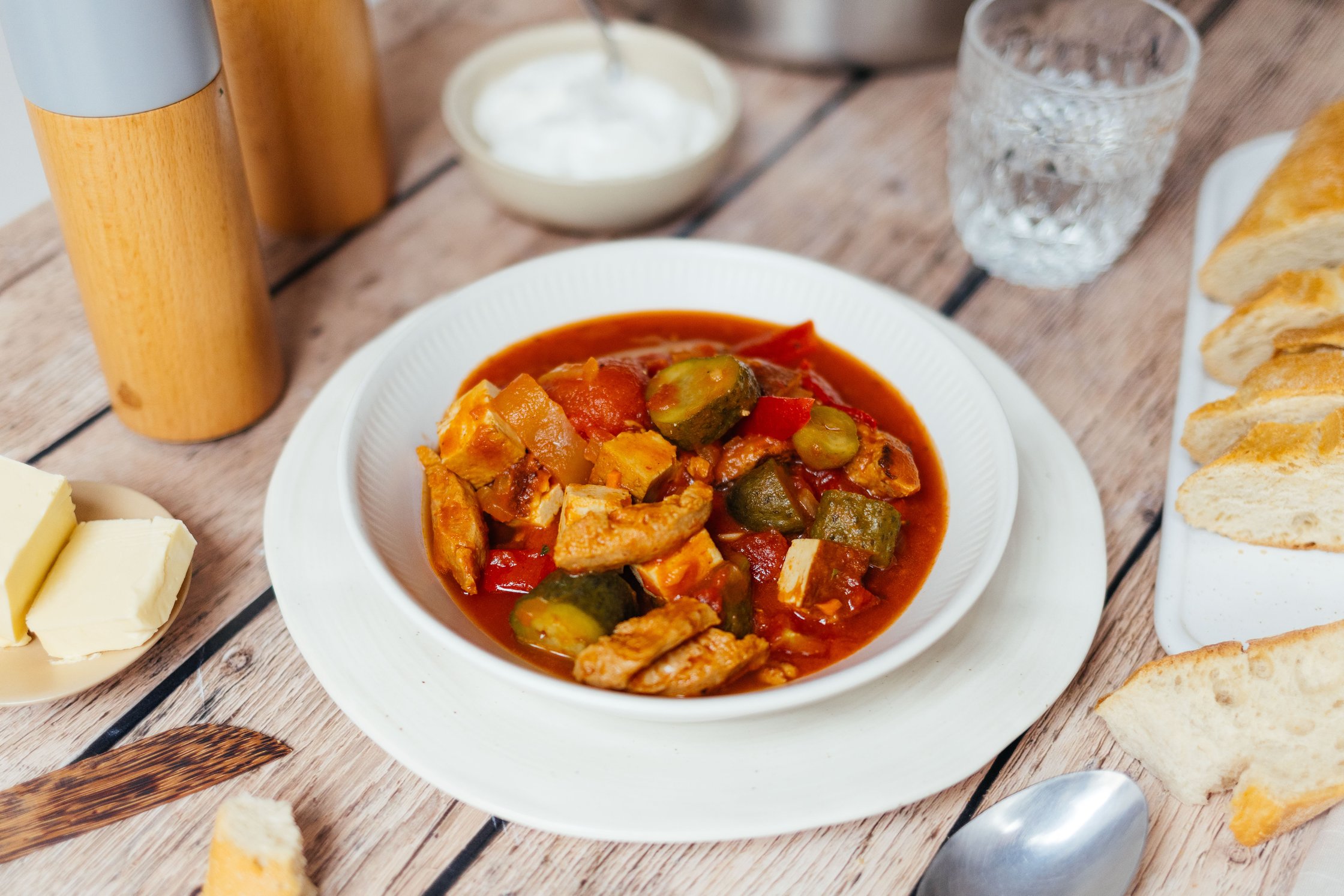 vegan Settlers' Soup on a soup plate