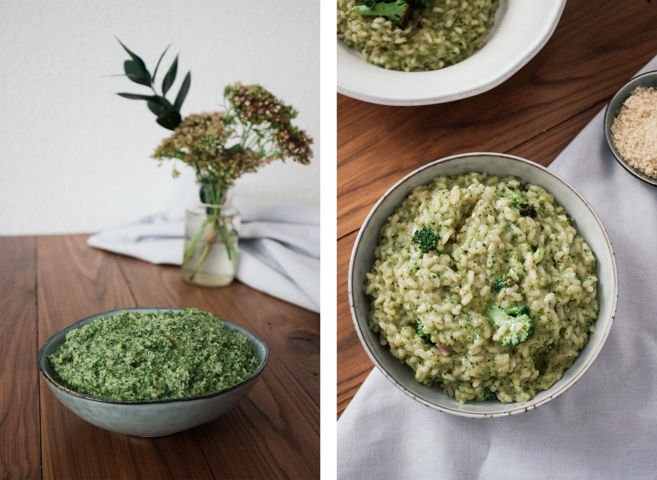 veganes brokkolirisotto auf dem tisch