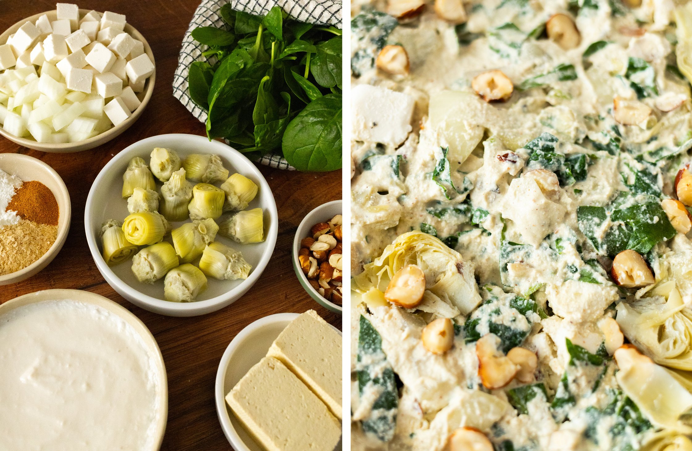 Zutaten Vegane Quiche mit „Feta“, Spinat und Artischocken