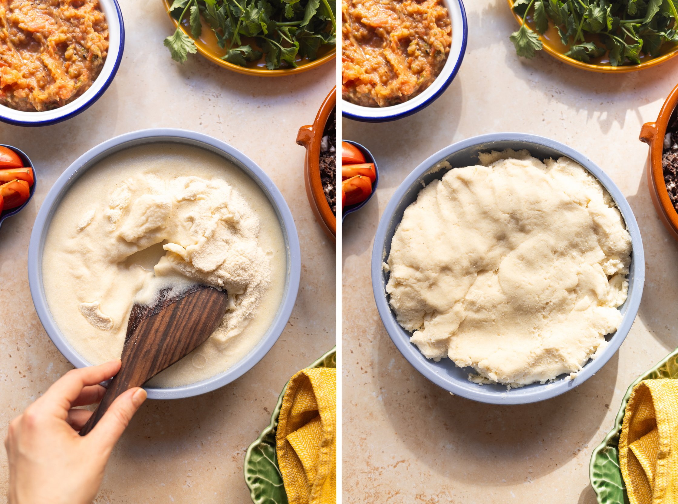 preparing dough for pupusas