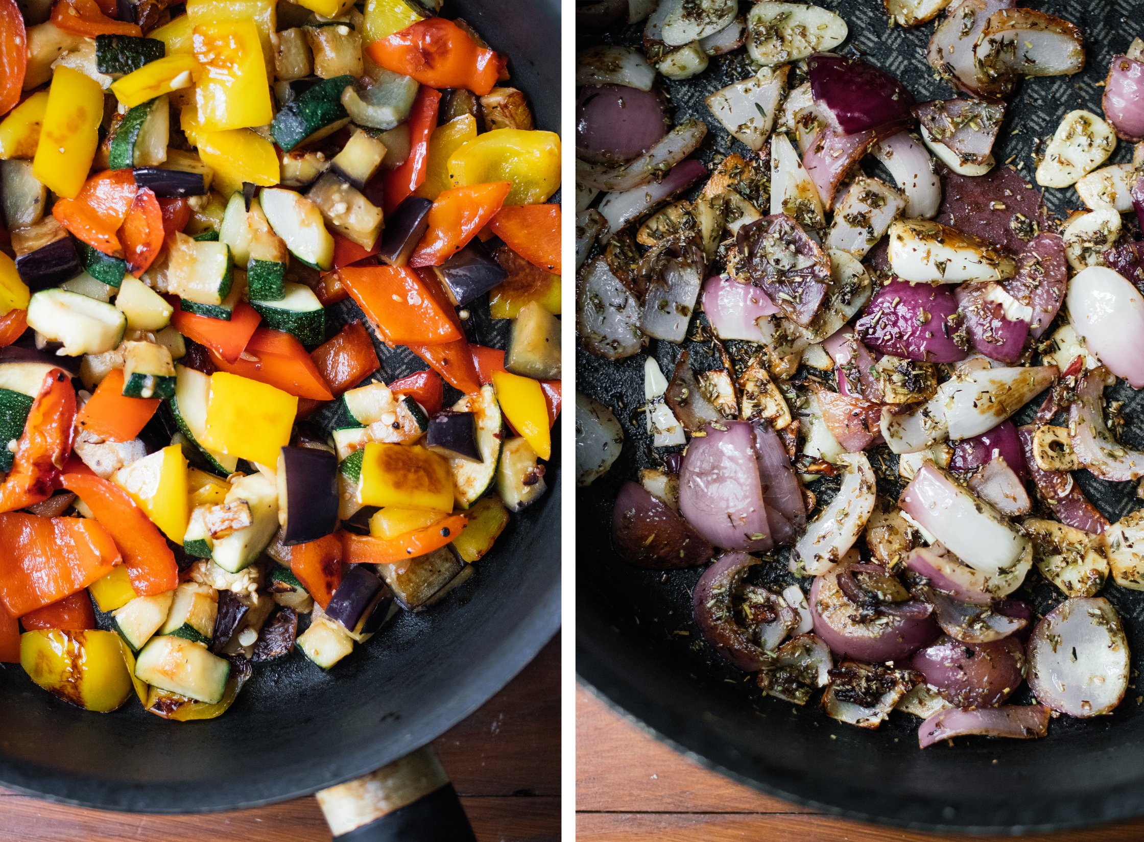 gemüse für veganes ratatouille anbraten