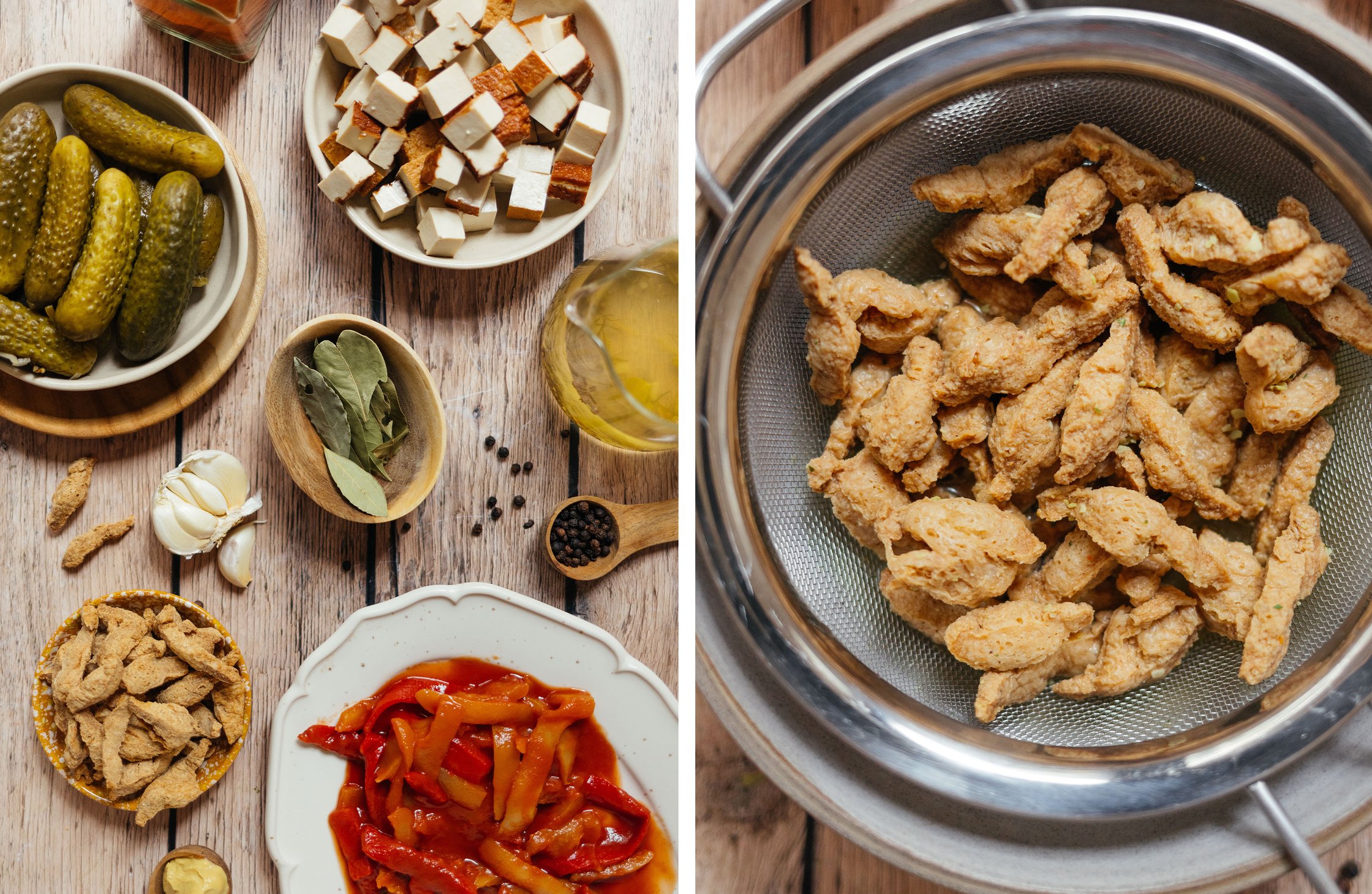 ingredients for vegan solyanka; soaked soy chunks