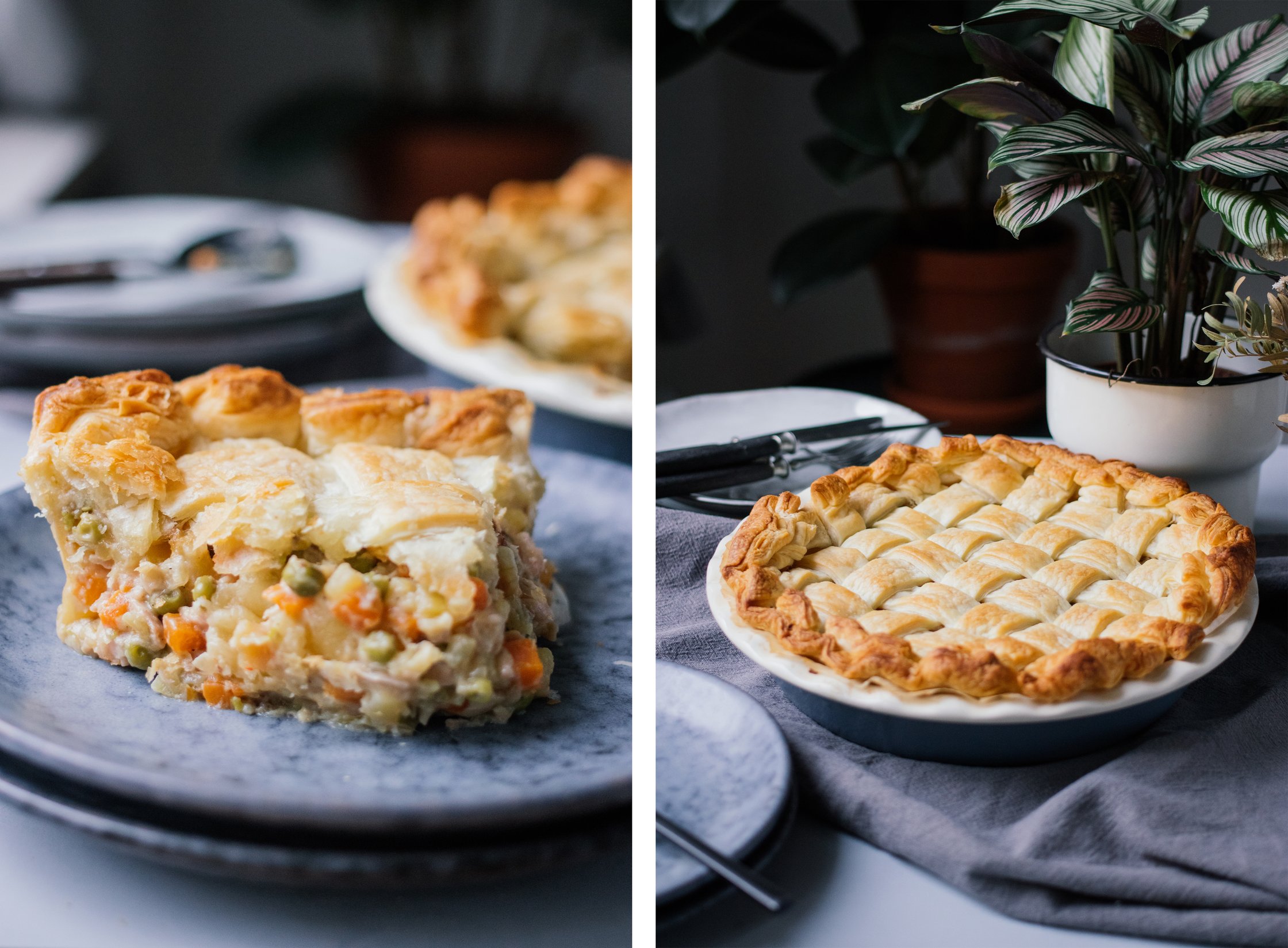 piece of vegan pot pie on a plate