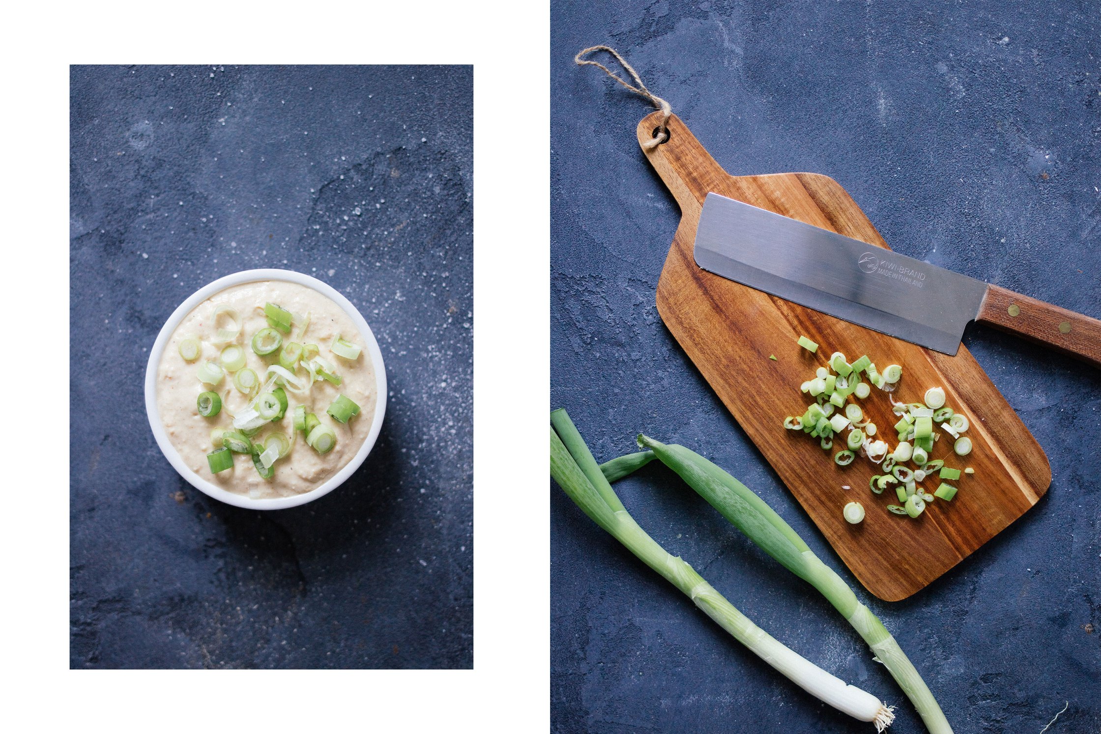 preparing the onion dip