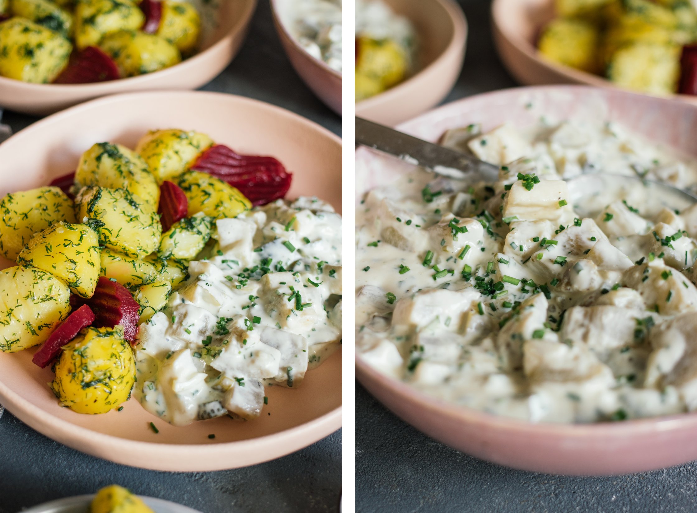 serving vegan herring and dill potatoes