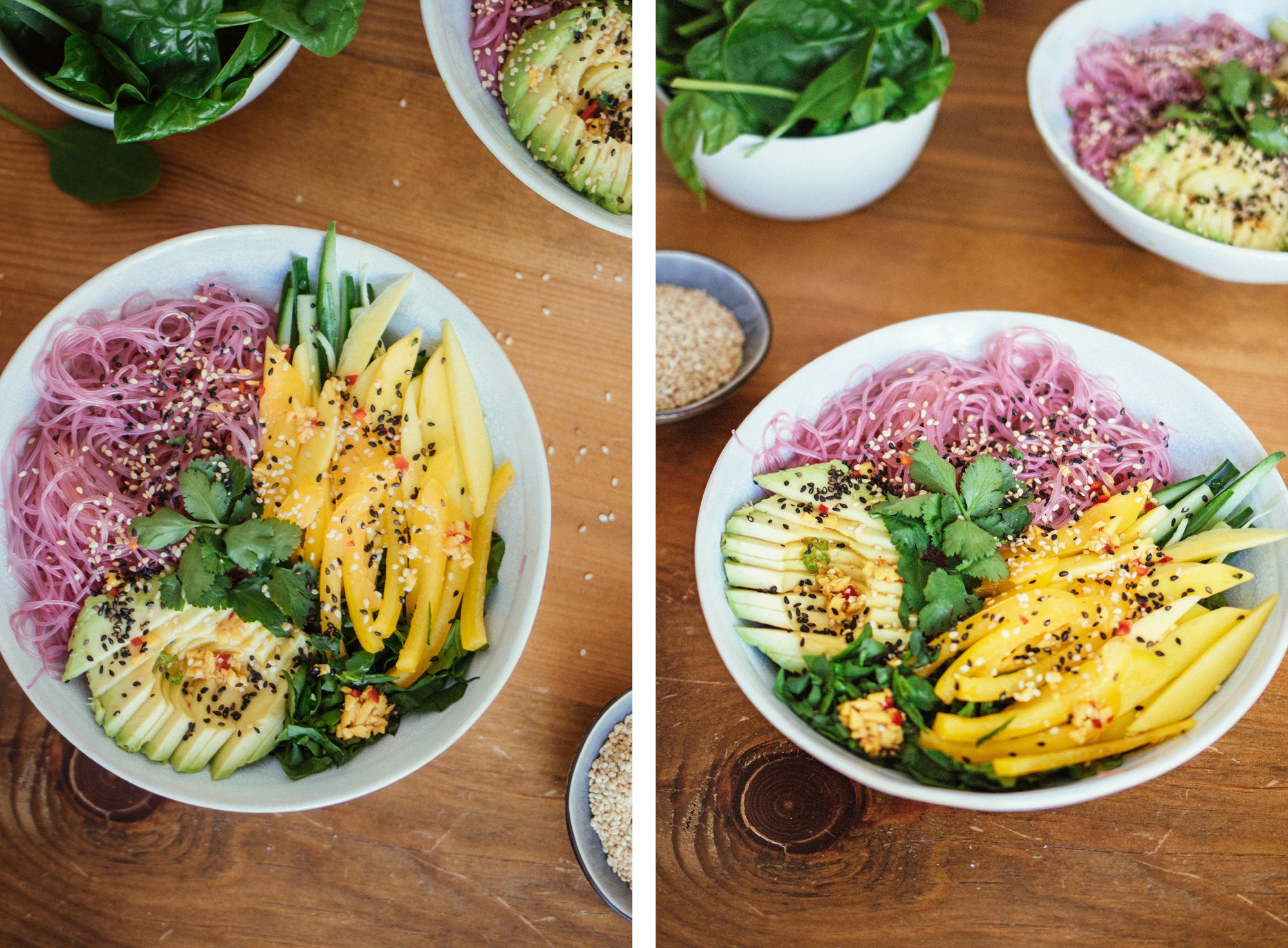 glasnudelsalat angerichtet auf dem tisch