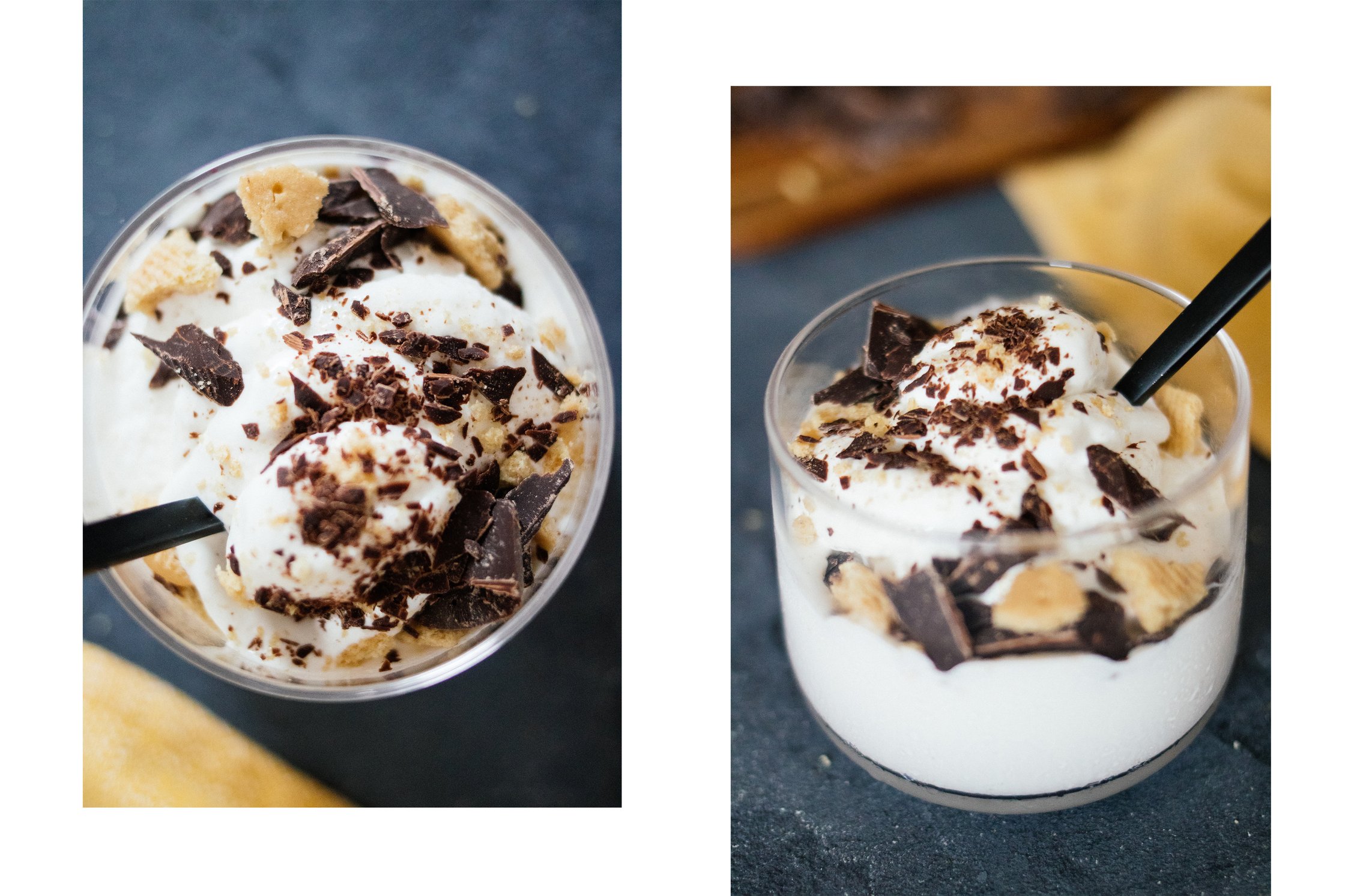 veganes McFlurry getoppt mit dunkler Schokolade