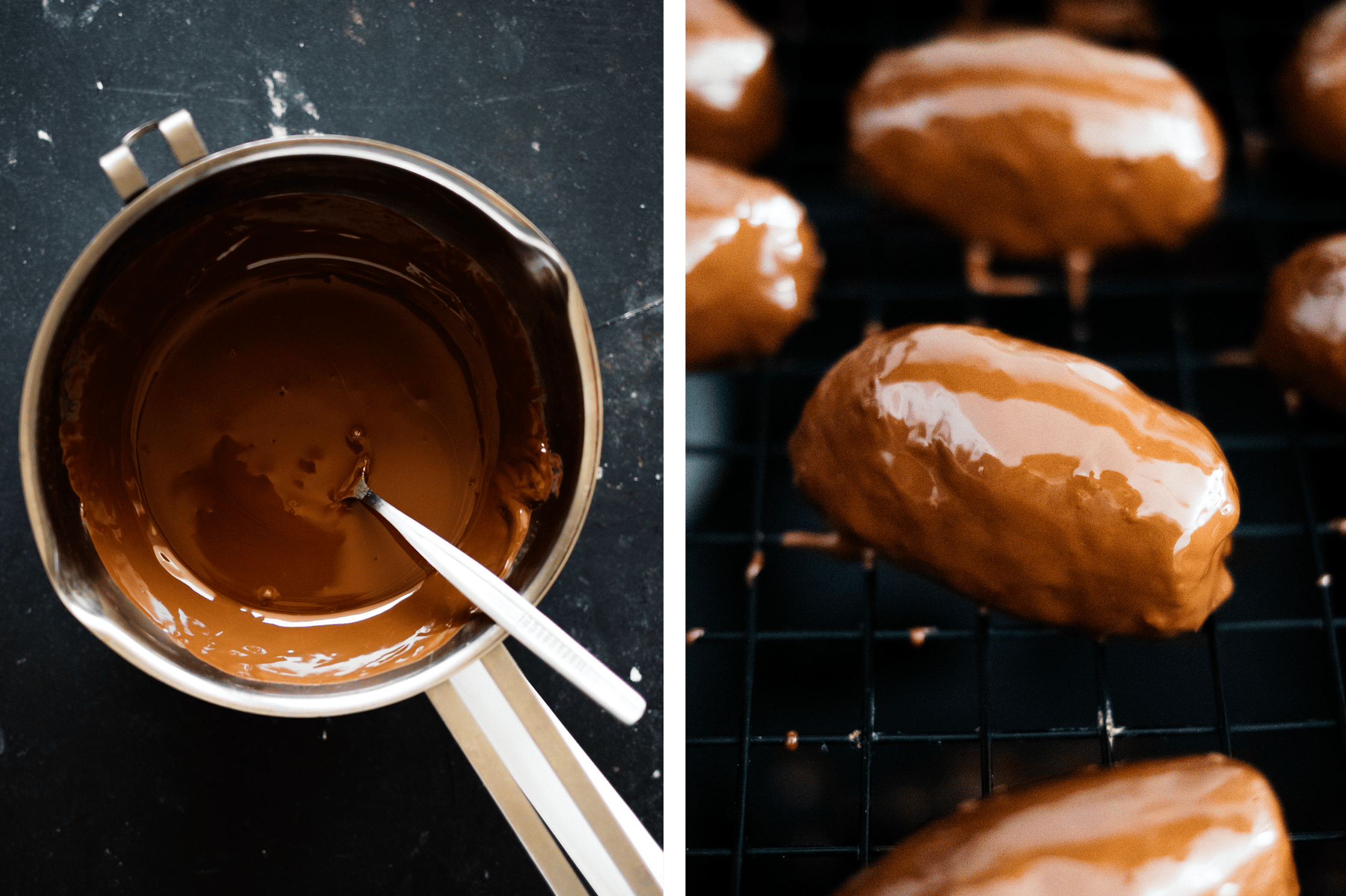 covering vegan bountys with melted chocolate