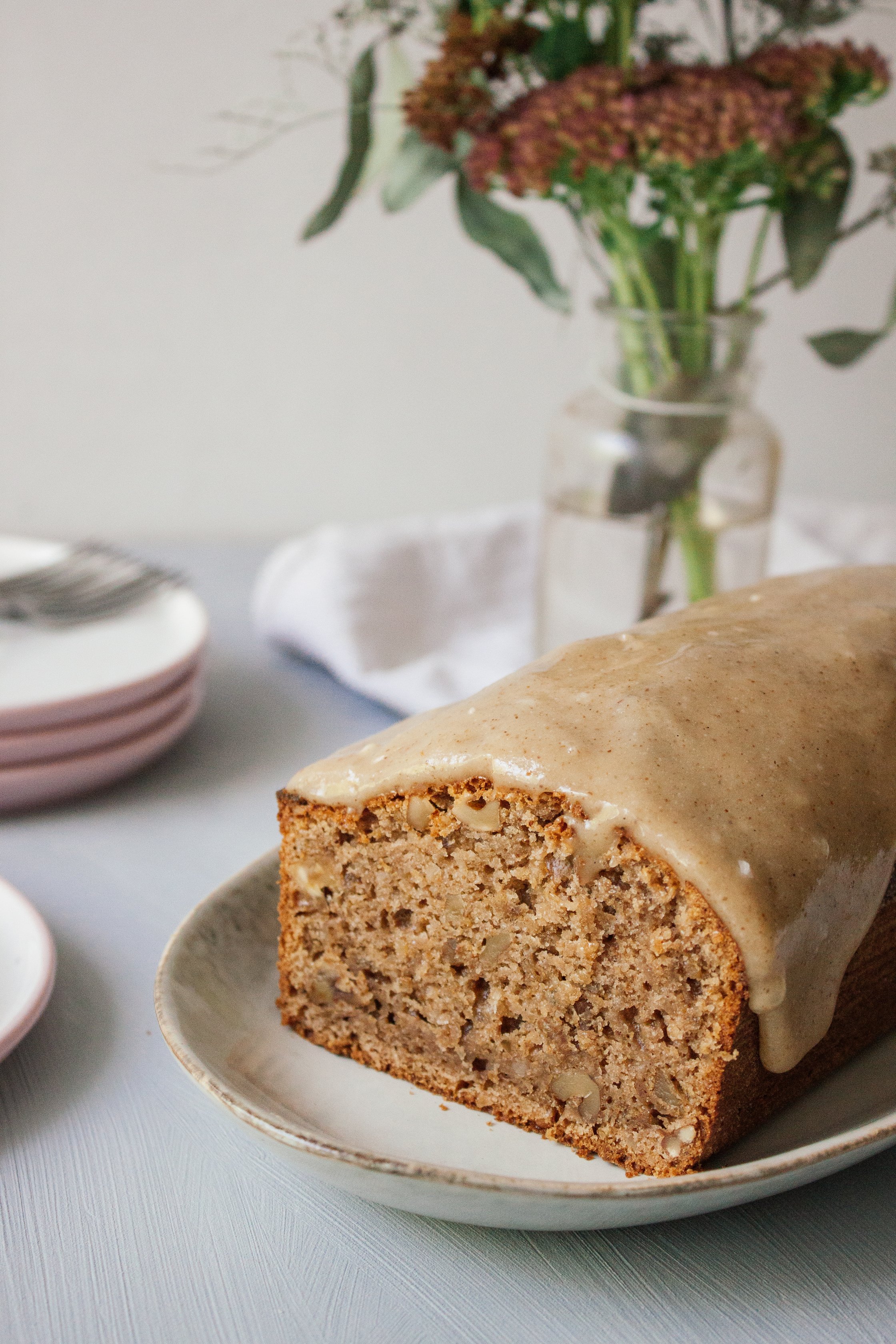 vegan walnut cake cut open
