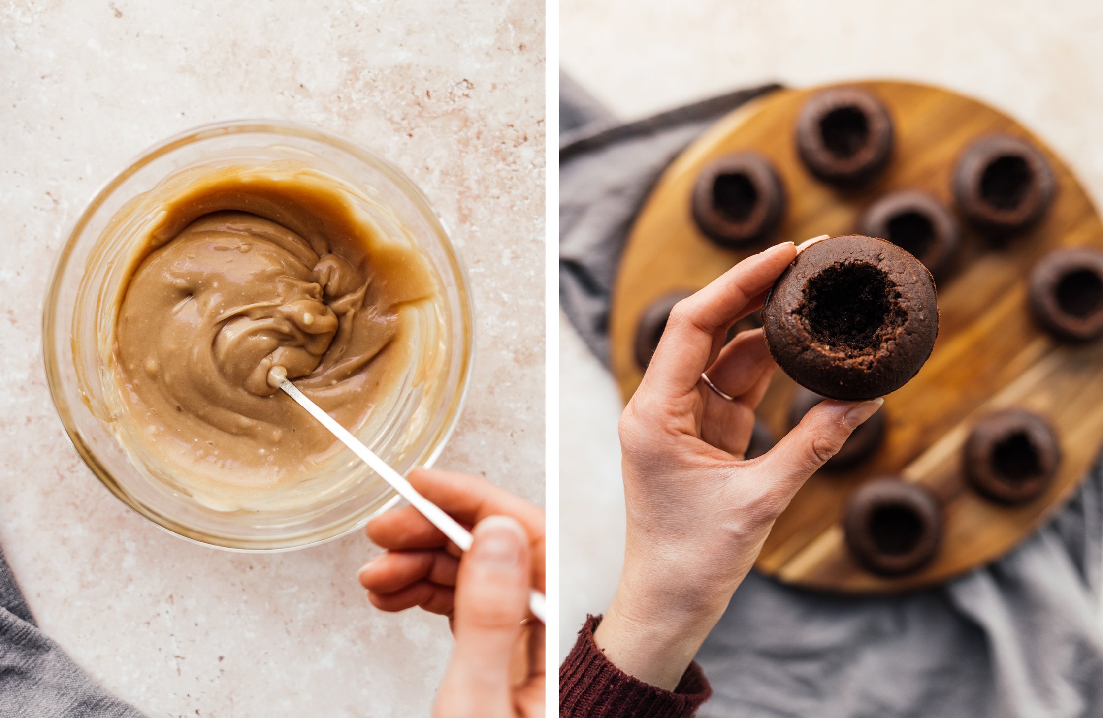 vegane Salted Caramel Creme; ausgehöhlte Muffins