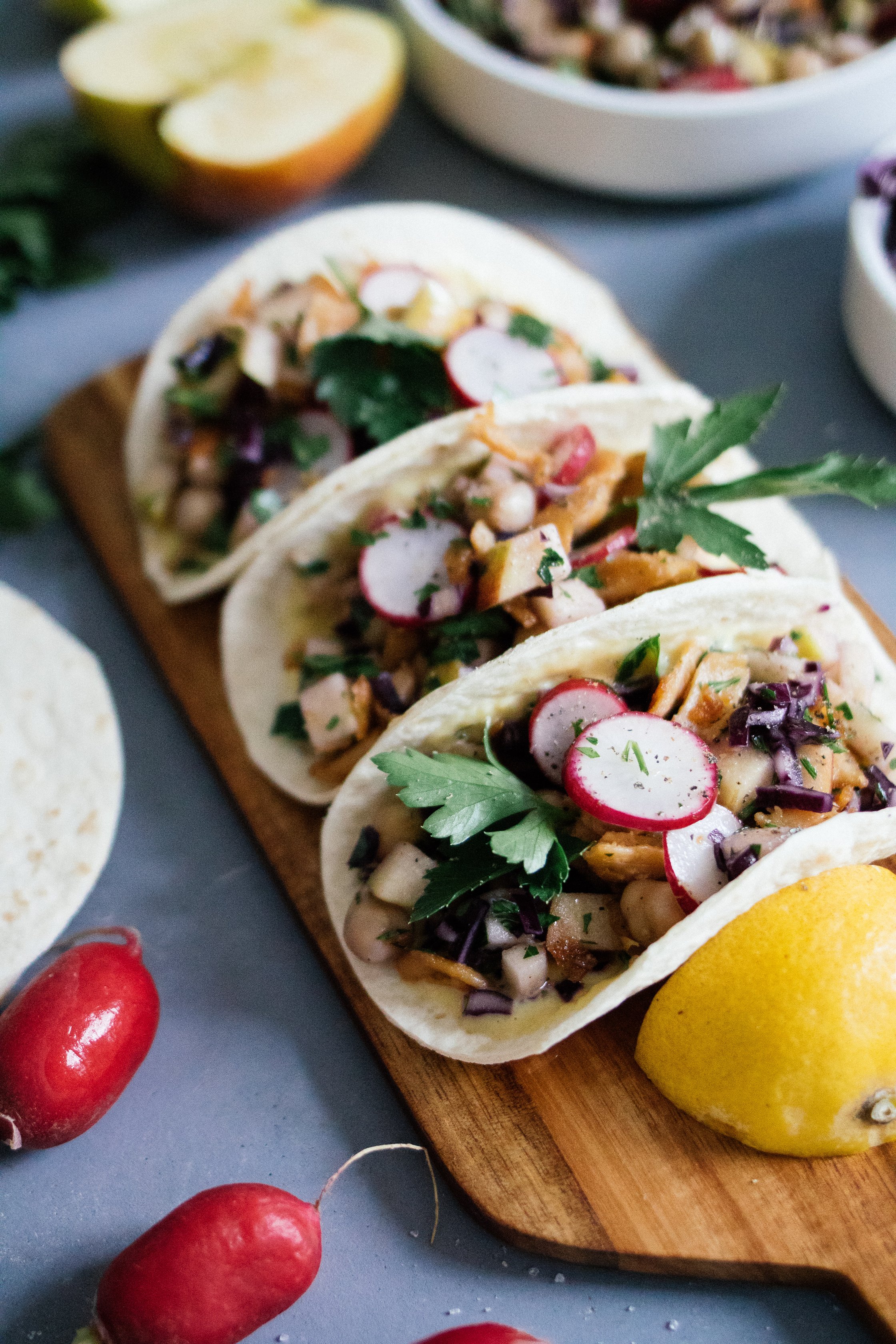 tacos filled with salsa