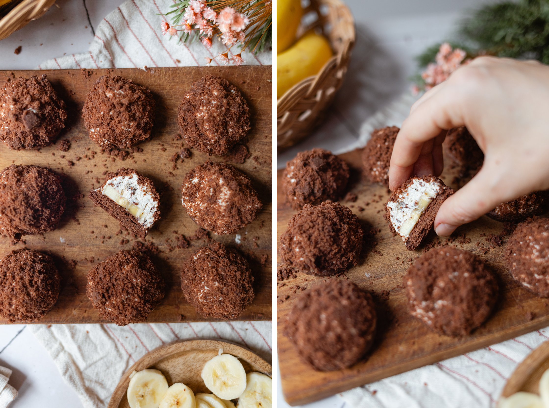R990 Vegan Chocolate Cookies with Banana-Cream-Filling