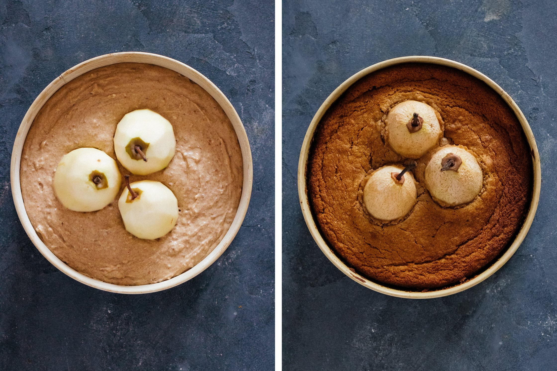 cake before and after baking