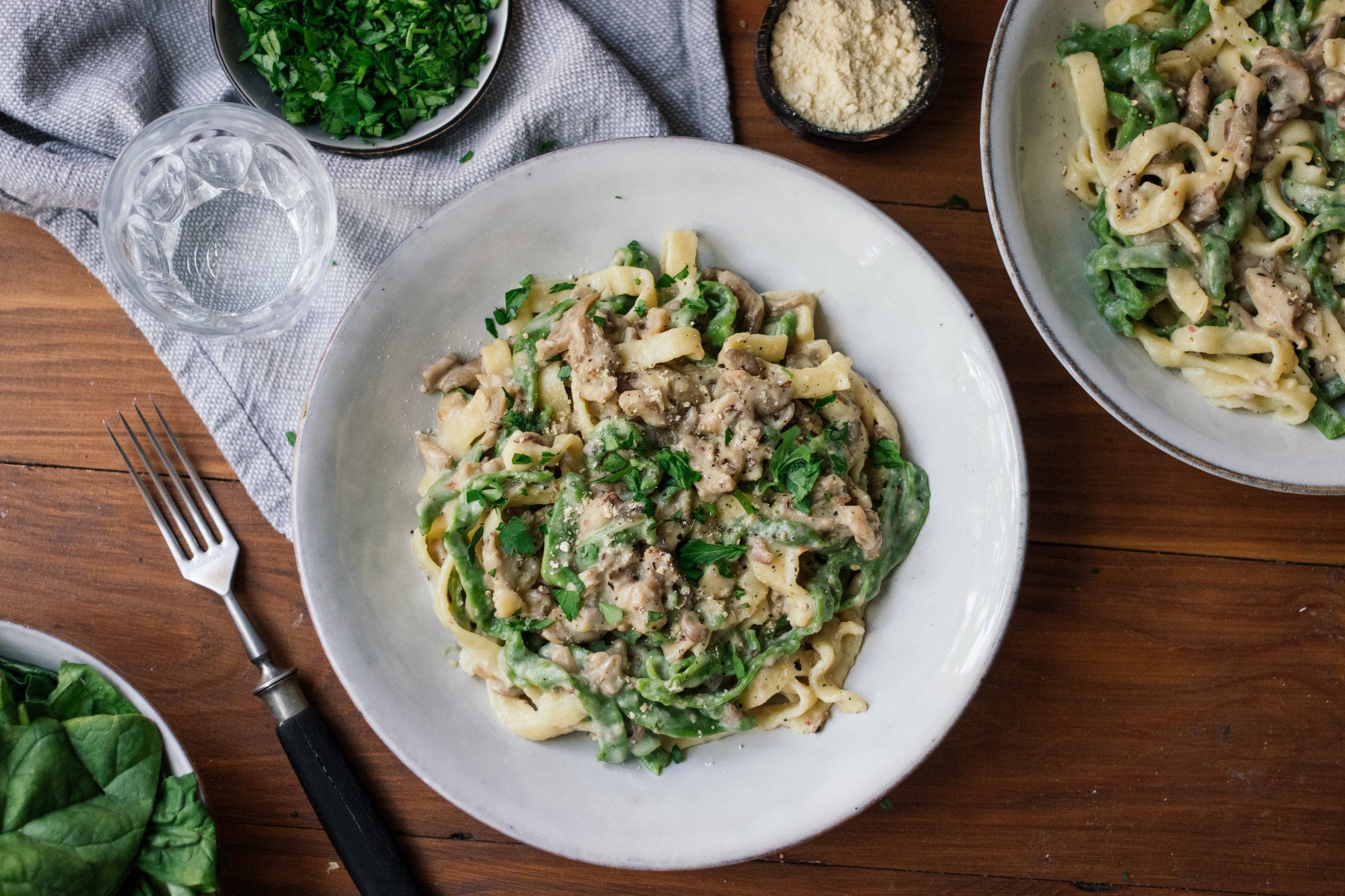 plate of Homemade Tagliatelle with Mushroom Stroganoff